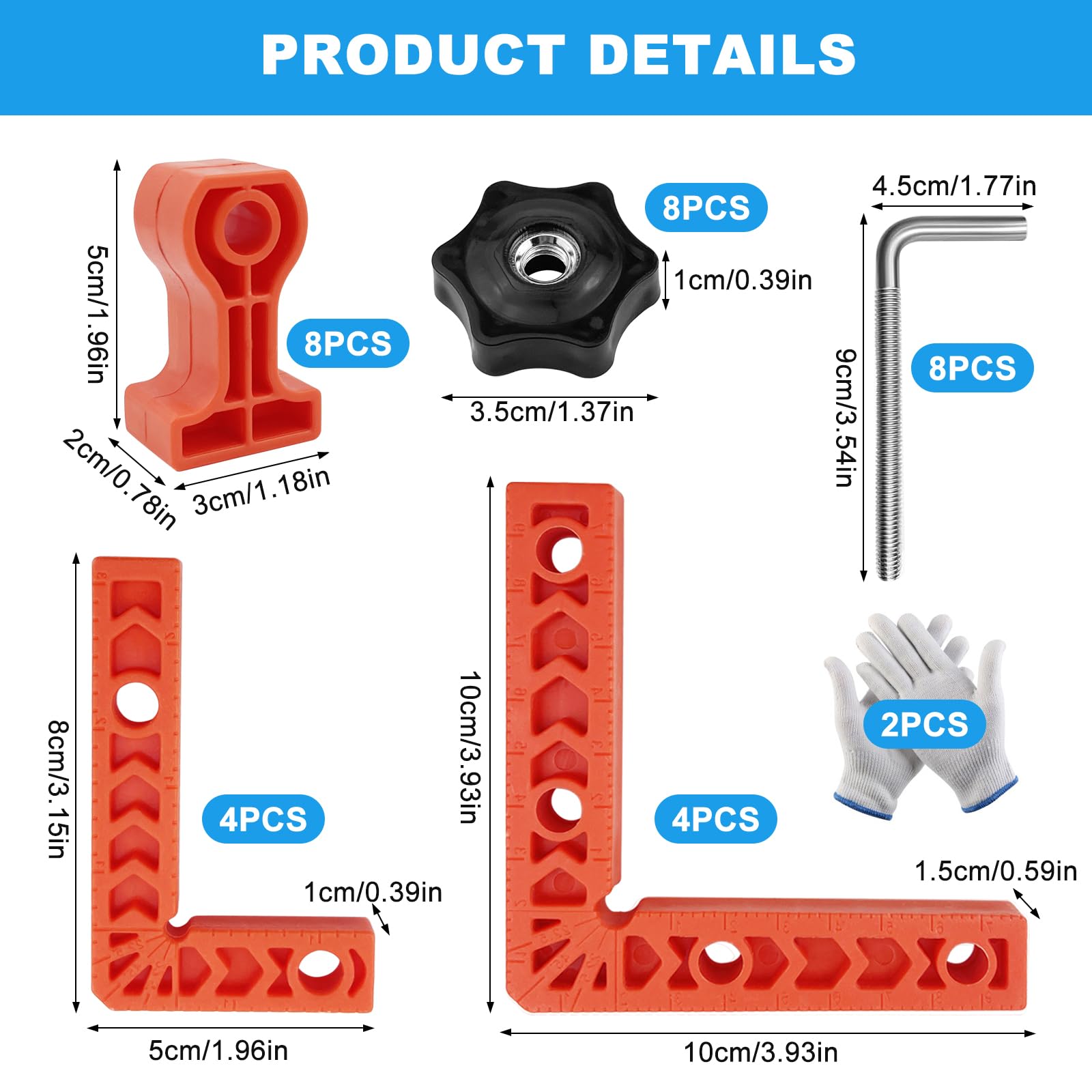 Set Morsetti Angolari 90 Gradi - 8 Pezzi (10cm E 8cm), Per Falegnameria, Cornici E Mobili - Foto 5