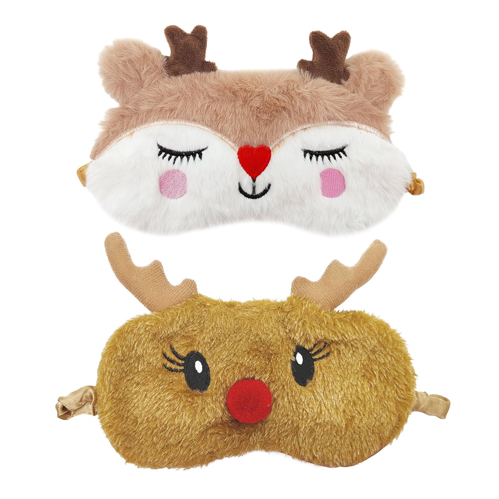 EUPSIIU 2 Piezas Antifaz Ojos Dormir, Animales Antifaz Ojos Dormir, Cubierta para Ojos de Felpa Suave, Transpirable Antifaz Ojos, Reno Antifaz Ojos, para Niños Adultos Viajes Siesta