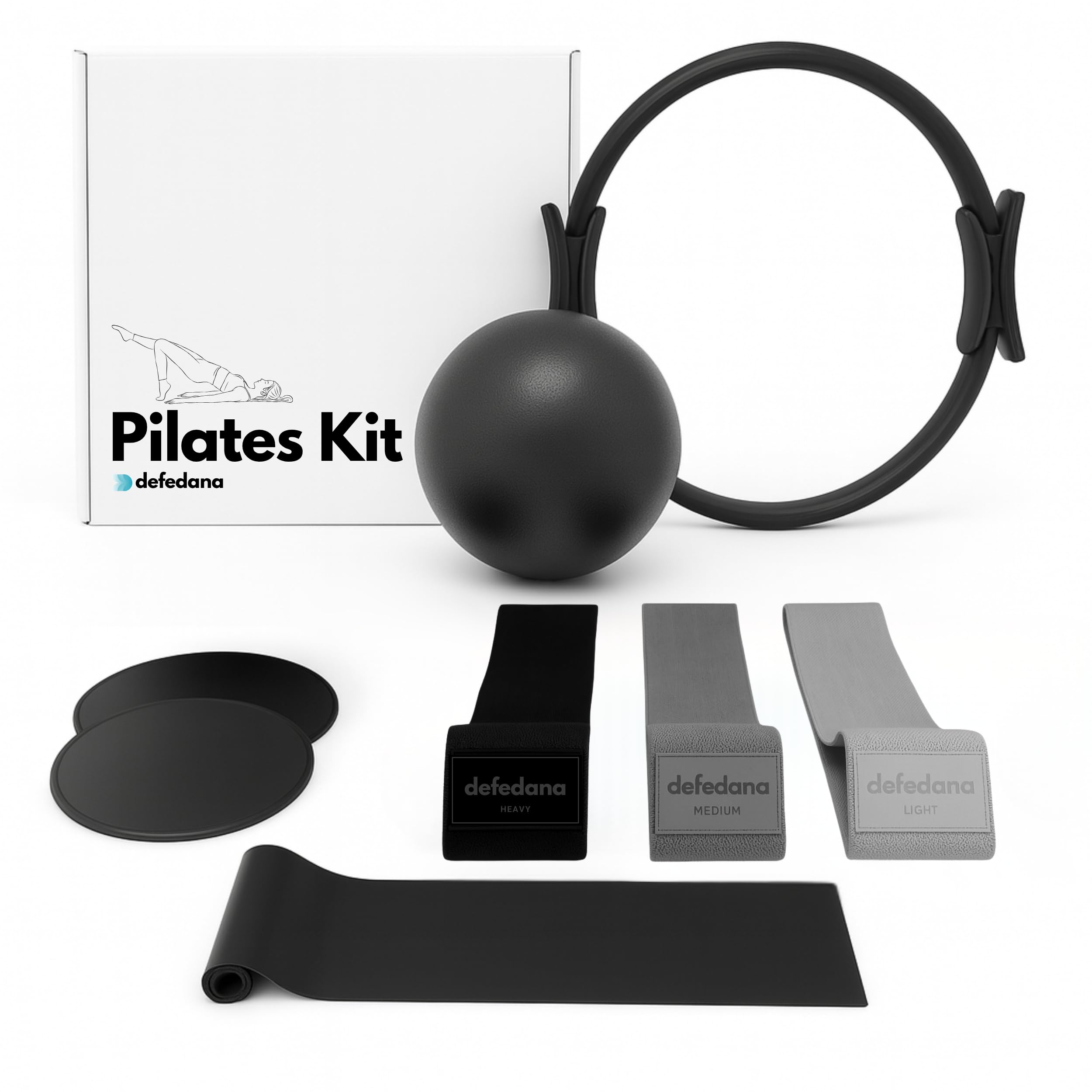 Kit Pilates en casa, Gomas Elasticas Musculacion, Bandas Elasticas Musculacion, Pilates Accesorios, gym en Casa, Aro, Pelota, Discos Deslizantes, Banda resistencia, yoga accesorios,calistenia