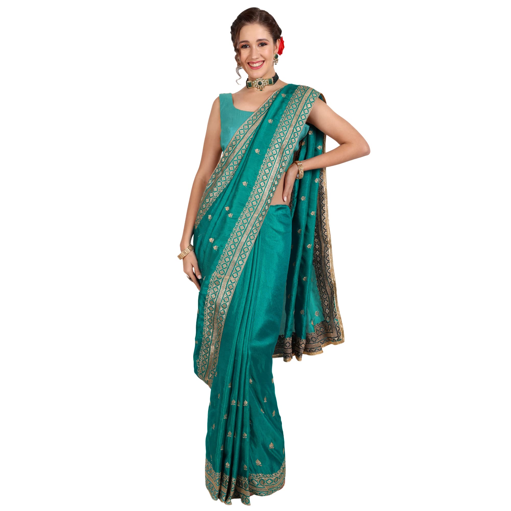 ONTICWomen Embrodiary Work With Fancy Work Butta With Heavy Blouse For Women