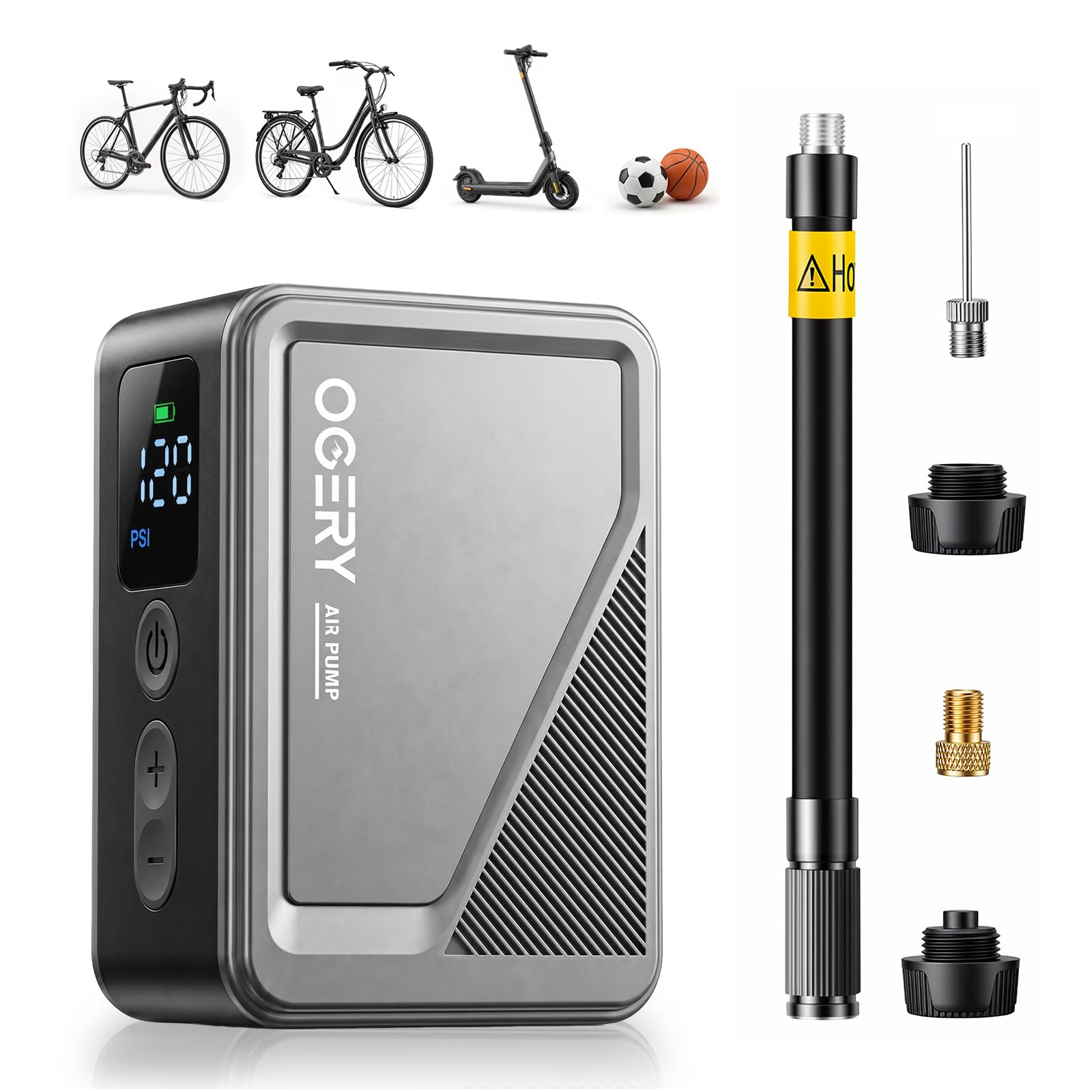 OGERY Mini Bike Pump, 18s Fast Inflate Bicycle Pump with Gauge & Auto Stop, 0.3lbs Portable Electric Bike Tire Pump for Presta & Schrader Valve, Bike Air Pump for Road