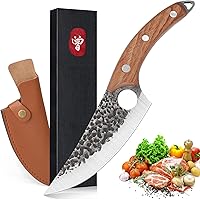 Vista 2 de ZENG Cuchillo de carnicero forjado a mano para cortar carne con vaina, cuchillo de carne de acero de alto carbono, cuchillo de cocina, cuchillos
