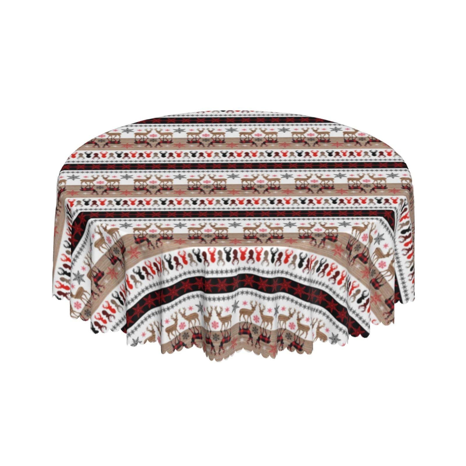Lsjuee Rustic Stripe Deer Round Tablecloth 60 Inch Printed Washable Tablecloth for Dining Party Holiday Fall Home Decorative