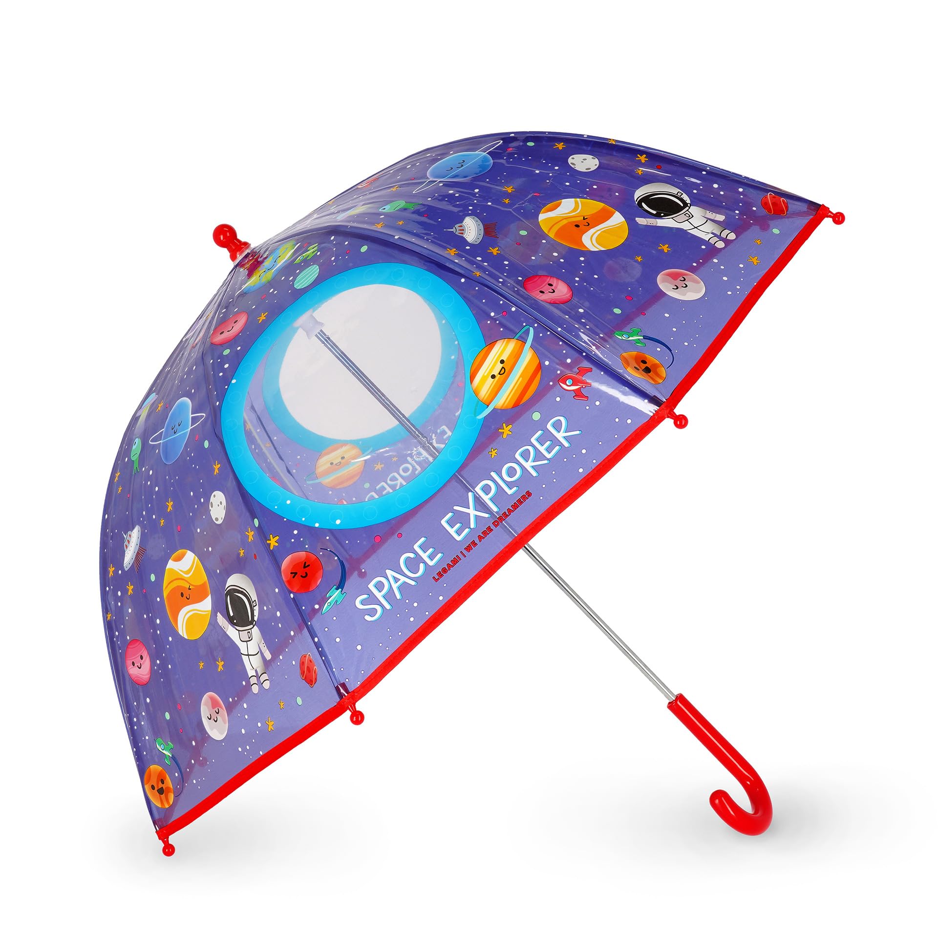 LEGAMI - Parapluie enfant Dancin' In The Rain, thème Space, structure coupe-​vent, ouverture manuelle, fermeture en tissu avec espace pour le nom, poignée crochet, 73x65 cm