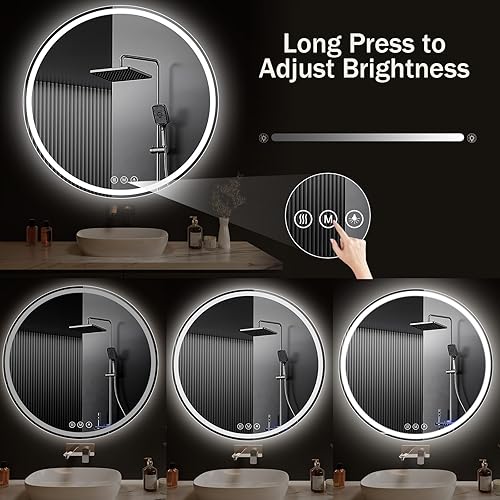 Miniatura 7 de Espejo de baño LED de 40 pulgadas redondo con luces, espejo LED circular, espejo iluminado para montar en la pared con 3 colores de brillo, 3