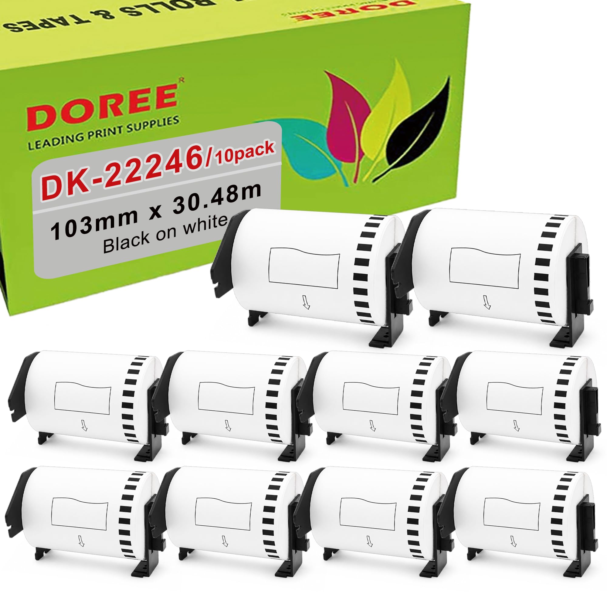 DOREE 10rotoli DK22246 103mm × 30,48m Etichette termiche adesive permanenti