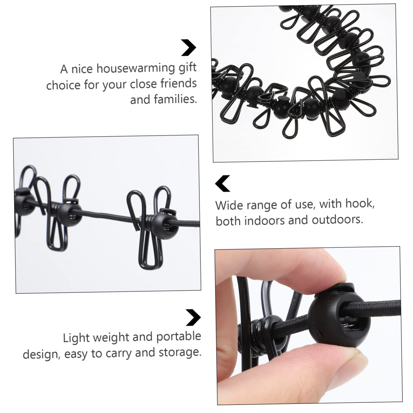 Healifty 2 Series Cuerda De Secado Exterior De Camping con Clips Y Hebillas De Posicionamiento Resistente Al Viento Y Antideslizante para Y Camping Negro 2 Piezas*2
