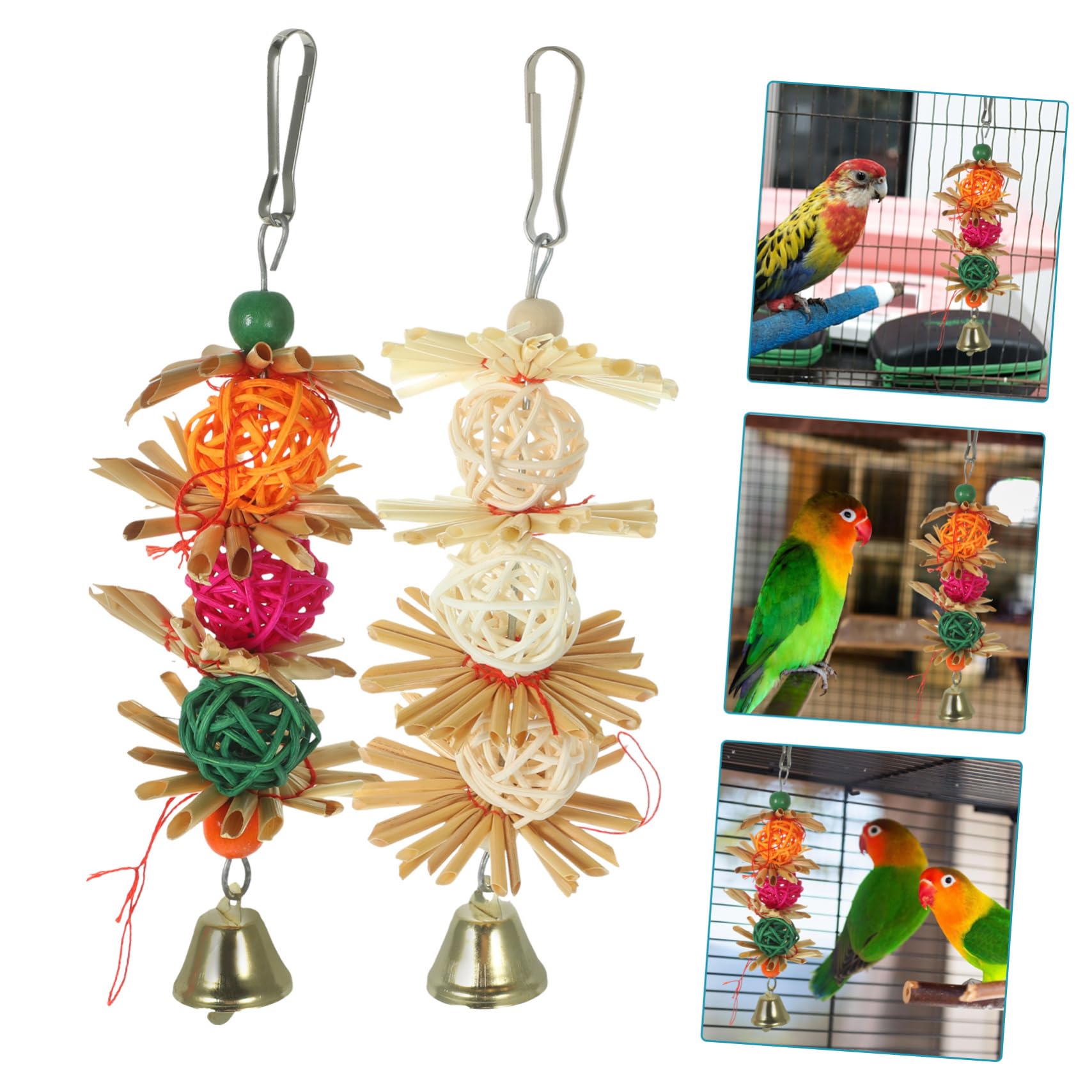 Mipcase Jouets à Mordre pour Perroquets Et Oiseaux Suspendus en Rotin Naturel, Lot De 2 Pièces, Adaptés pour Calopsittes Et Perruches, Jouet D’éveil pour Petits Oiseaux