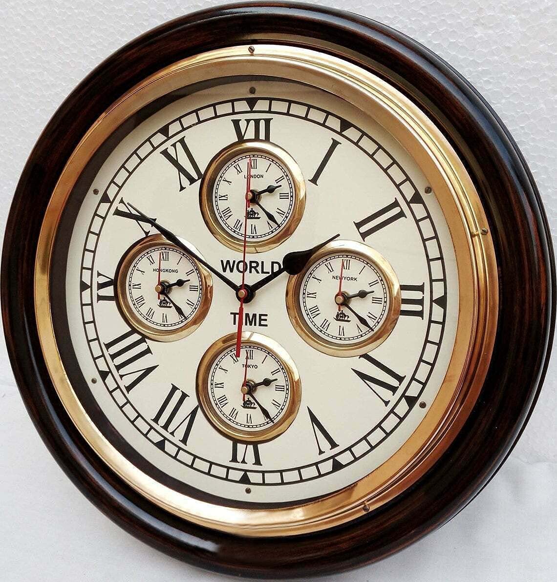 Buy Antique Nautical Vintage Style Solid Brass Ring 16 Inch, Beautiful Wooden Wall Clock