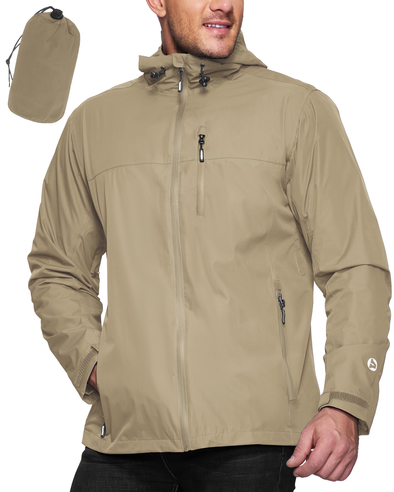 Outdoor Ventures Men's Packable Rain Jacket Waterproof Lightweight Raincoat