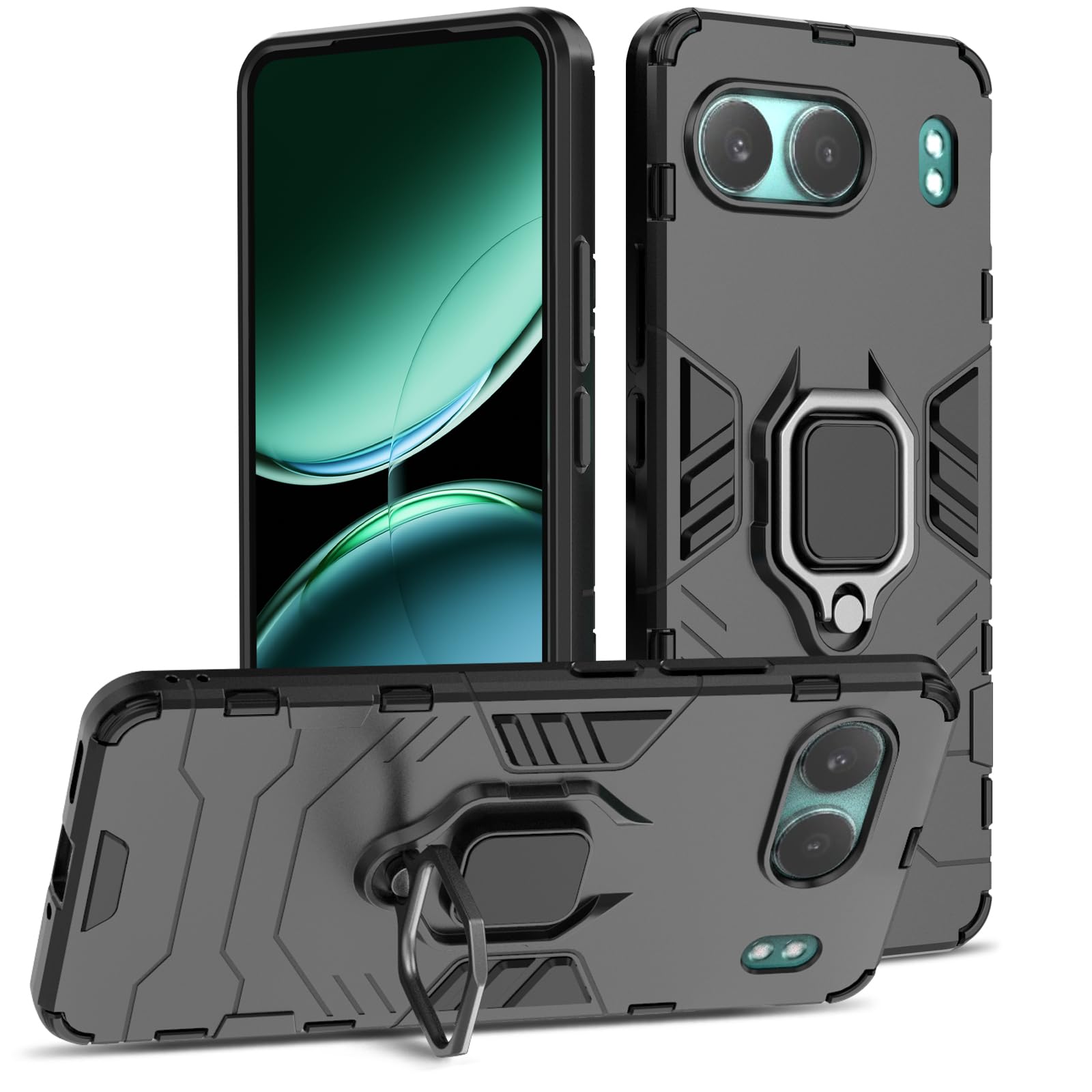 Funda para Samsung Galaxy A13 4G con Cristal Templado Protector Pantalla, Carcasa Antigolpes con Soporte anular metálico, Case Protectora de Grado Militar, Negro — view 73