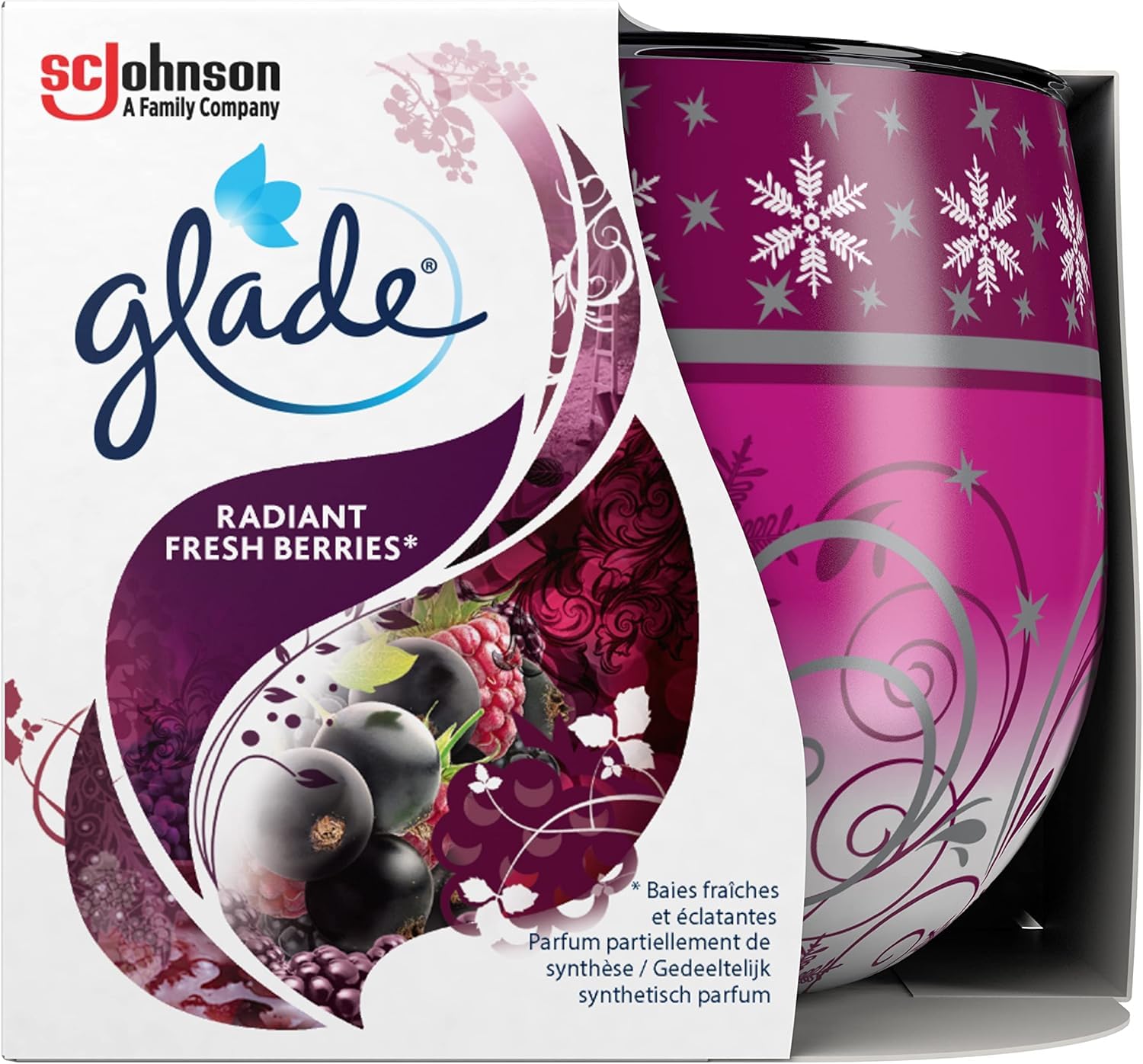Glade Velas Aromáticas Pack 24 Unidades 108 g – Velas Decorativas Perfumadas con Aromas Radiant Fresh Berries y Luscious Cherry & Peony para Hogar y Decoración