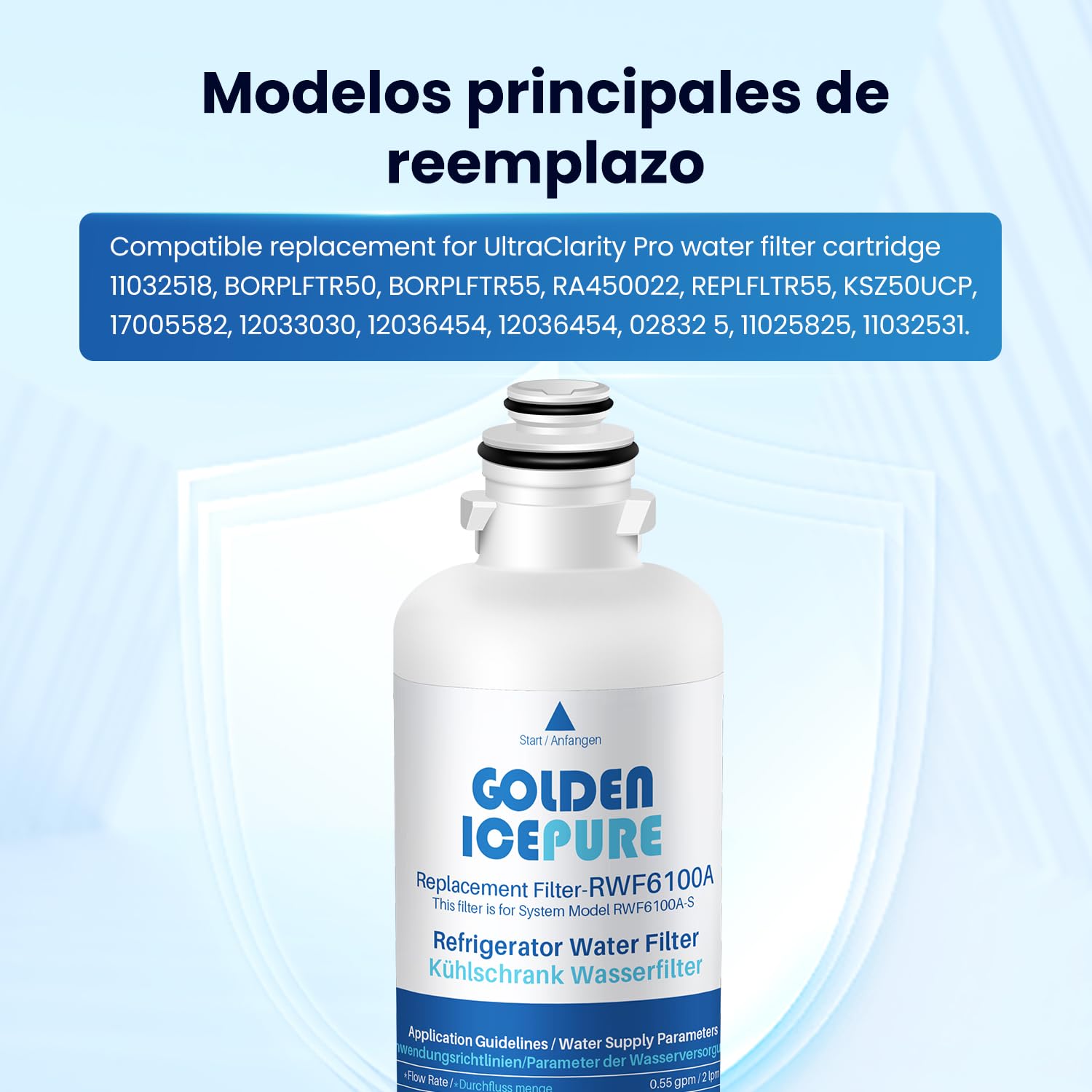 GOLDEN ICEPURE 1 filtros de agua para frigorífico Siemens Bosch Neff Ultra Clarity Pro 11032518 BORPLFTR50, BORPLFTR55, KS50ZUCP RA450012