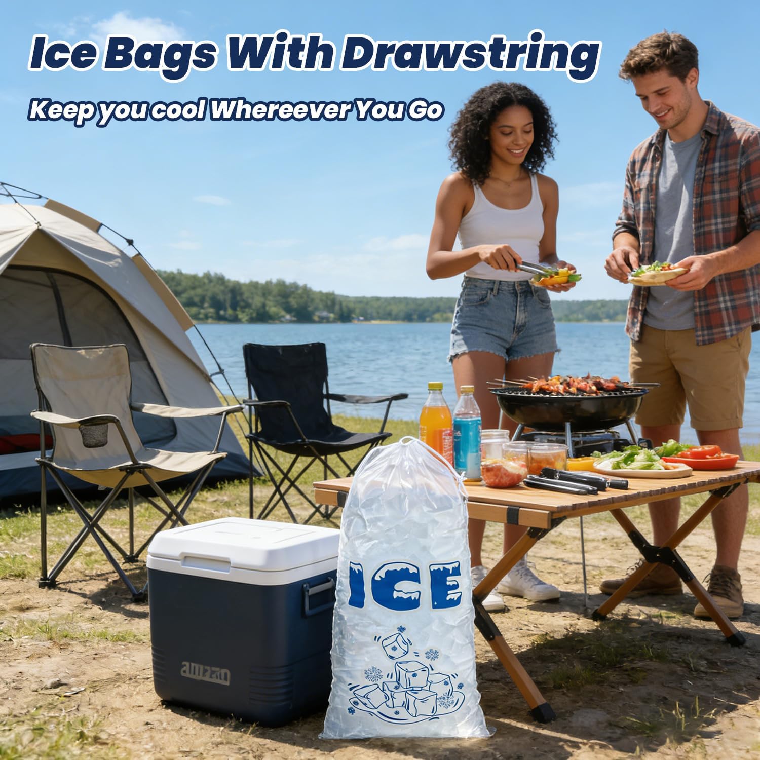 150 Pack Ice Bags 5lb with Drawstring Ice Bags for Ice Machine Thick Plastic Bags for Ice Reusable Ice Storage Bags Portable Heavy-Duty Ice Cub Bags for Freezer, 5LB