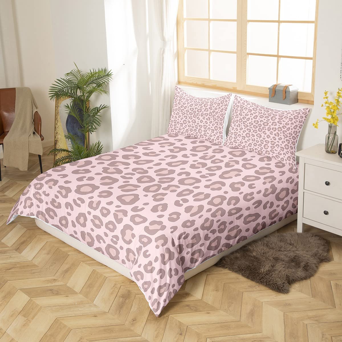 Loussiesd Rosa Leopard Bettbezug Set 135x200cm Kinder Bettwäsche Ultra weich Safari Tierfell Muster Reißverschluss