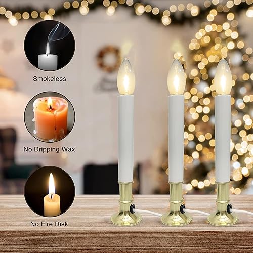 Miniatura 3 de SUNSGNE Luces eléctricas de Navidad para ventana con sensor automático, lámparas de vela del atardecer al amanecer con base chapada en oro, luces de
