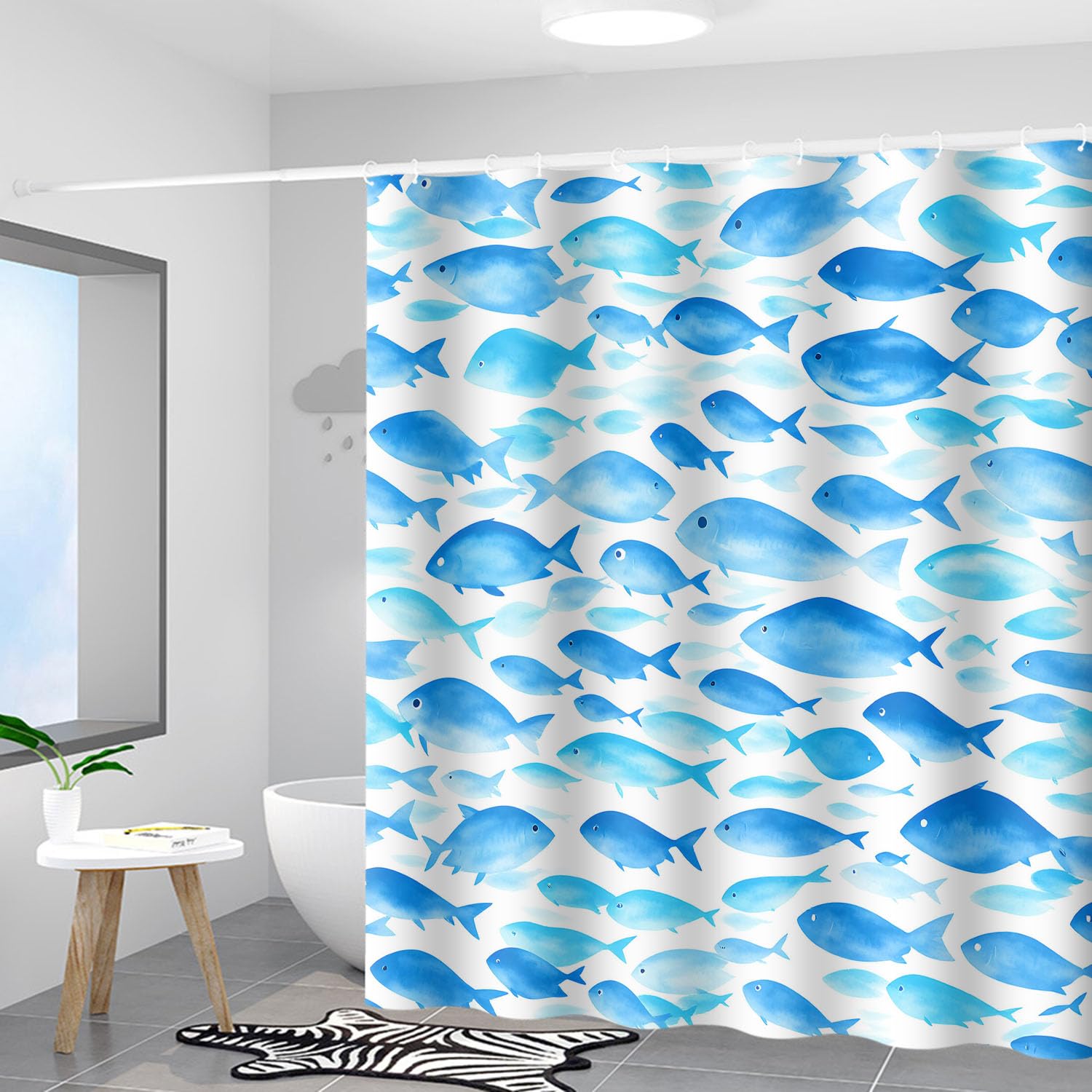 blue fish shower curtain hooks Amazon.com: Moslion Blue Fish Shower Curtains Bathroom Curtain Waterproof  with Hooks 72x72 Inch for Men Women Boys Girls : Home & Kitchen