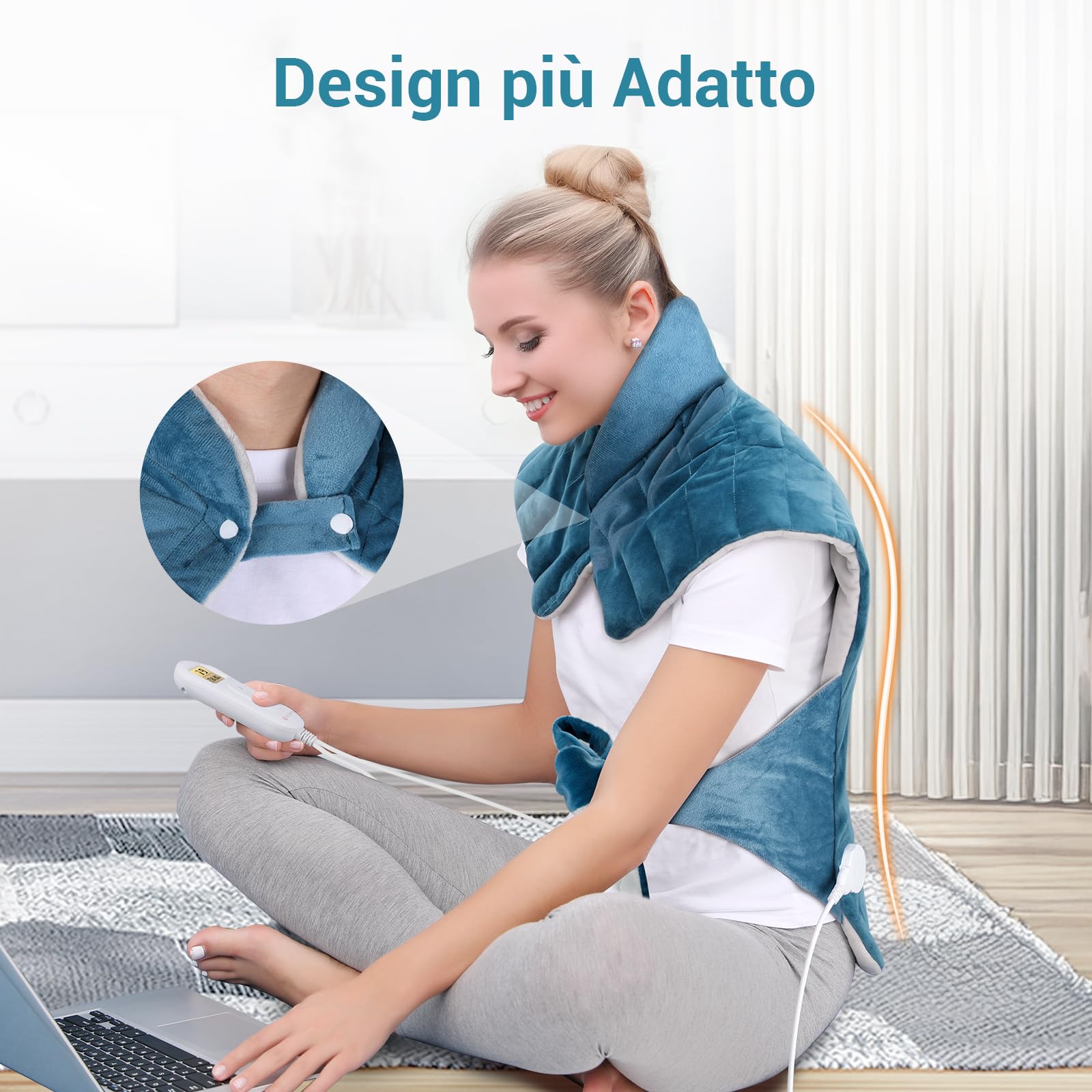 Comfytemp Termoforo Elettrico, Termoforo Ponderato per Schiena, Cervicale e Spalle, 9 Livelli di Riscaldamento, Termoforo Cervicale e Spalle, Cuscino Termico con Spegnimento Automatico, 53x 85cm
