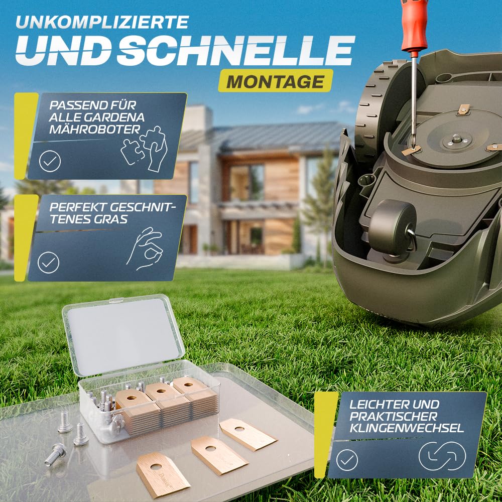 Langlebige Mähroboter Messer inkl. Schrauben I Verbesserte Messer kompatibel mit Rasenrobotern von Husqvarna Automower, Gardena, Yard Force I 30 Ersatzmesser Klingen