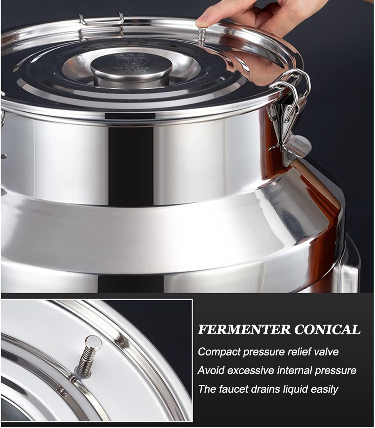 Milk Storage Transport Can Wine Barrel Canister, Fermentation Wine Pail Bucket, Stainless Steel Oil Barrel Silicone Seal Barrels with Spigot, Liquid Storage Container with Sealed Lid