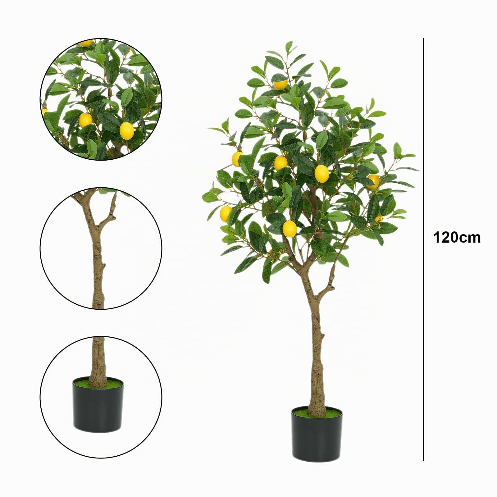 120 cm Grande Plante Artificielle Citronnier interieur, Fausse Plante Interieur avec Citron et Feuilles PE,künstliche Plante/Réaliste Arbre artificiel avec Pot Noir pour Salon, Bureau,Balcon