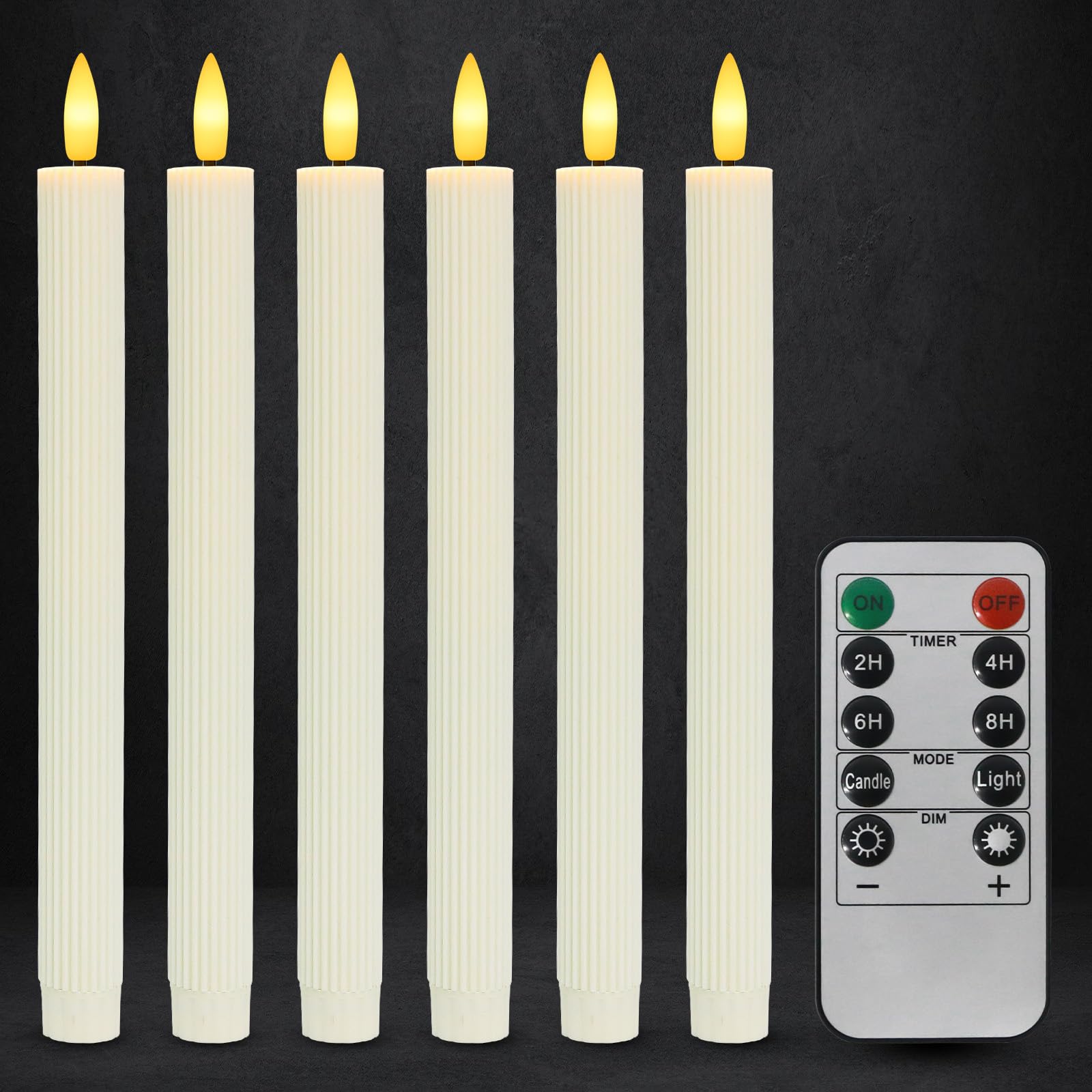 Dixmas 6 Stück LED Stabkerzen mit Fernbedienung Flammenlose Tafelkerzen mit Timerfunktion, LED Kerzen Perfect für Weihnachten, Streifenmuster, Warmweiß
