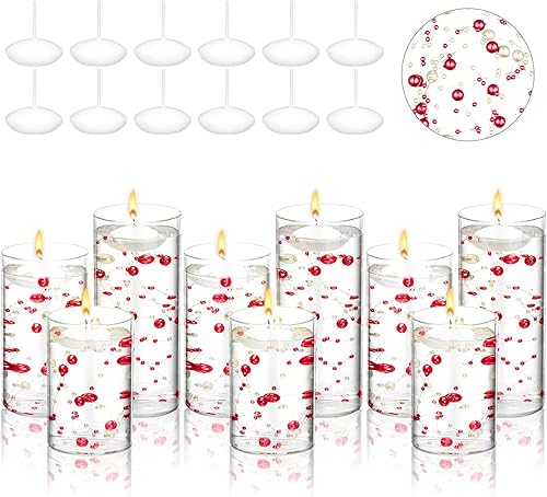 Juego de 9 jarrones cilíndricos de vidrio para centros de mesa, portavelas transparentes de huracán de varios tamaños con velas flotantes, cadena de