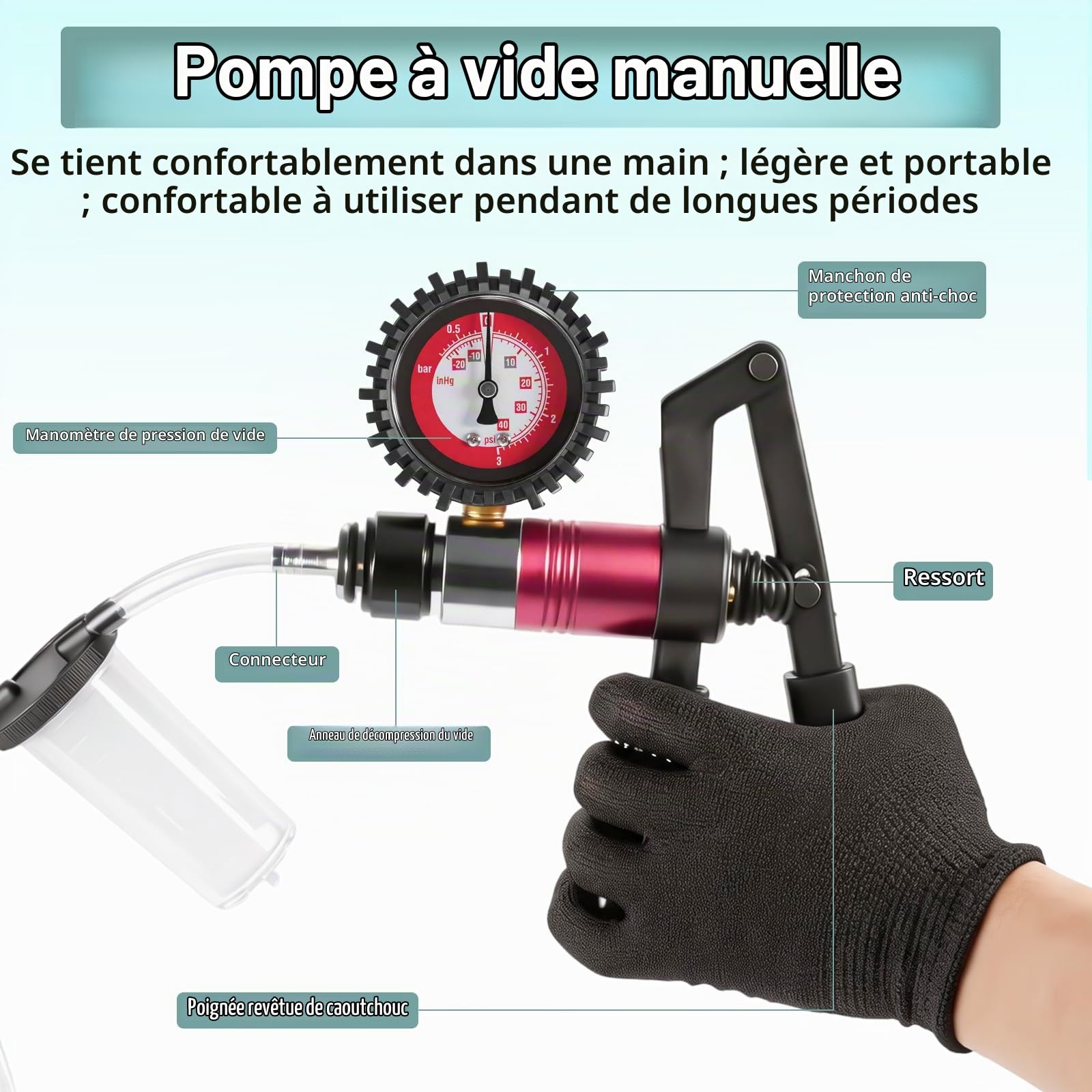 RUIZHI Pompe à Vide Manuelle avec Manomètre Purgeur de Frein Voiture Set