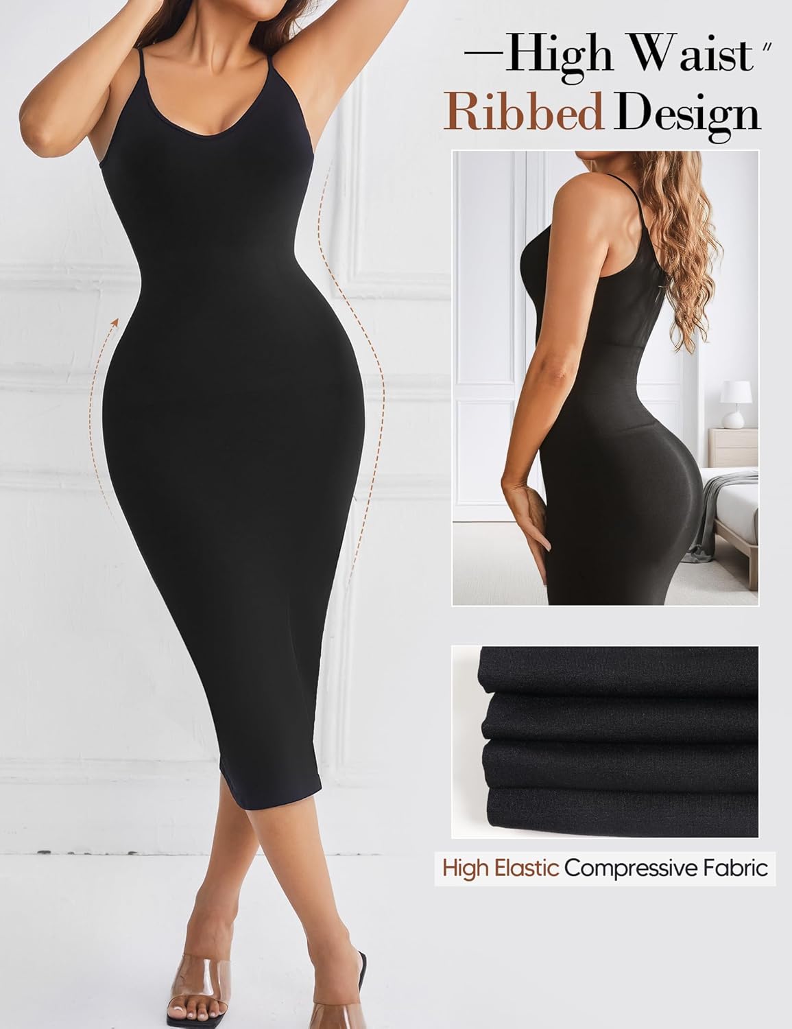 Full Slip for Under Dresses Summer Bodycon Dress for Women Sleeveless Casual Party Shapewear Slip Midi Body Shaper Dress - Image 4