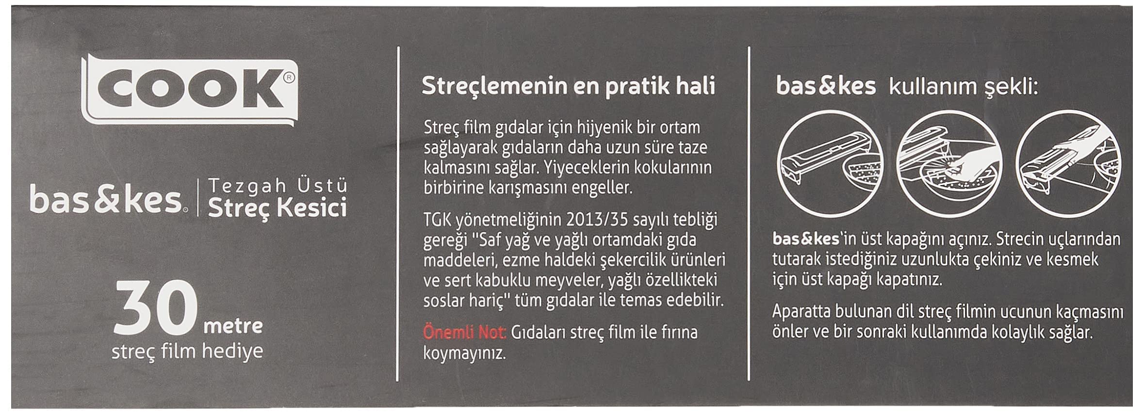 Cook Bas&Kes Streç Film Kesme Aparatı, 30 cm x 30 m, Yeşil