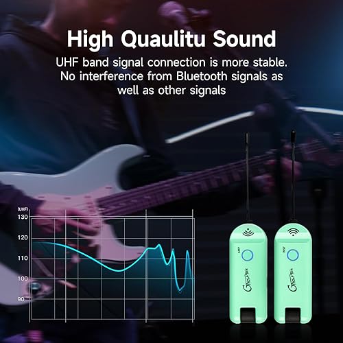 Miniatura 7 de GTRS GWU4 UHF Sistema de guitarra inalámbrico transmisor y receptor 4 canales de señal recargables, coincidencia automática, baja latencia, rango de