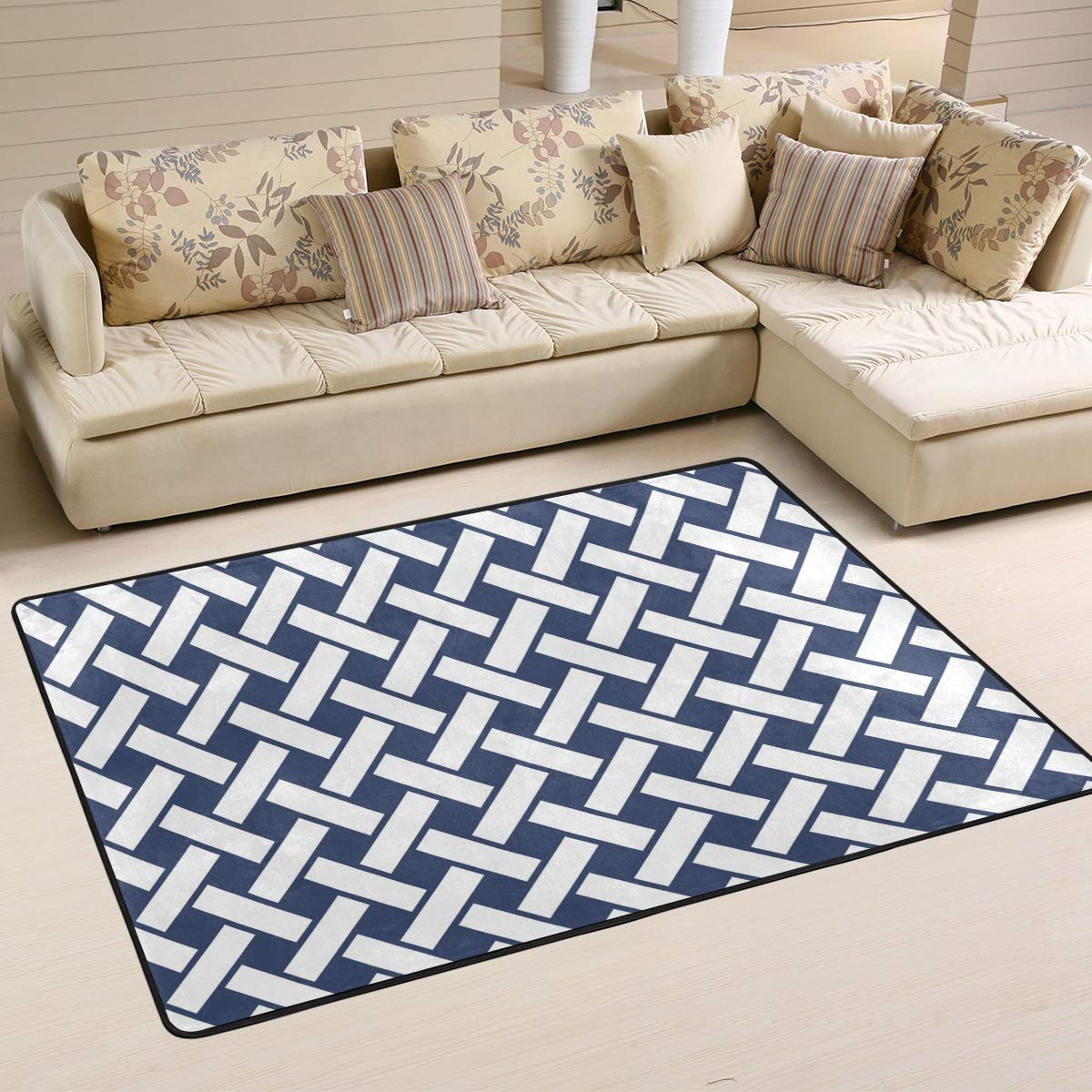 MONTOJ Tapis de Sol en Bambou texturé très Doux pour Salon, Chambre à Coucher, décoration de la Maison, paillasson résistant à l'usure, Polyester, 1, 72 x 48 inch
