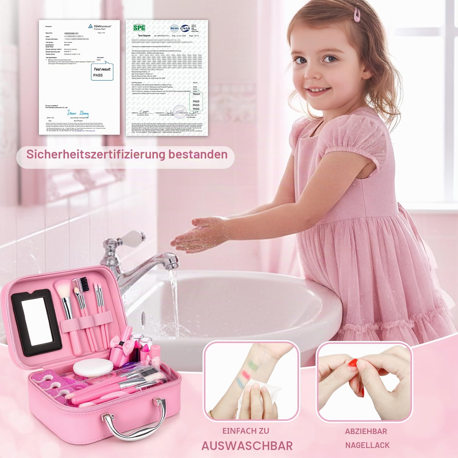 Dreamon Kinderschminke mädchen, Waschbar Make up Spielzeug für Mädchen Kinder Nagellacke mit Koffer Geschenke Spielzeug 3 4 5 6 7 8 Jahre Mädchen