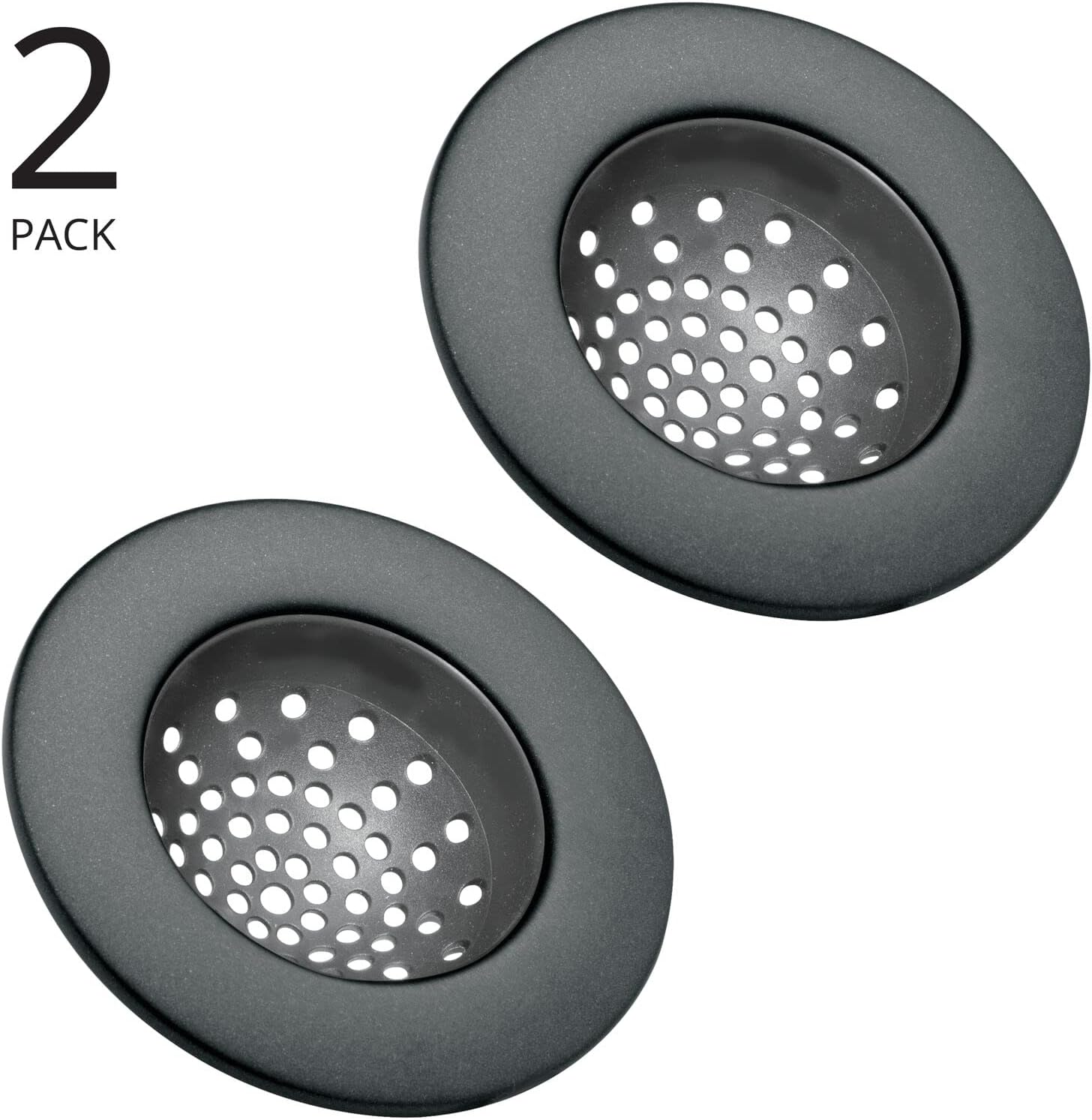 mDesign Modern Kitchen Sink Strainer, Drain Cover for Standard Kitchen Sinks, Double Farmhouse Sinks, Utility Sinks - Flexible Base Traps Debris, Wide Metal Rim, 4" Round - 2 Pack - Matte Black