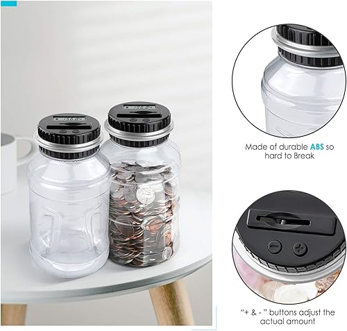 Vista 29 de Vcertcpl - Alcancía grande para niños y adultos, banco digital con contador de monedas LCD, capacidad de 1.8 L, tarro de dinero para adultos