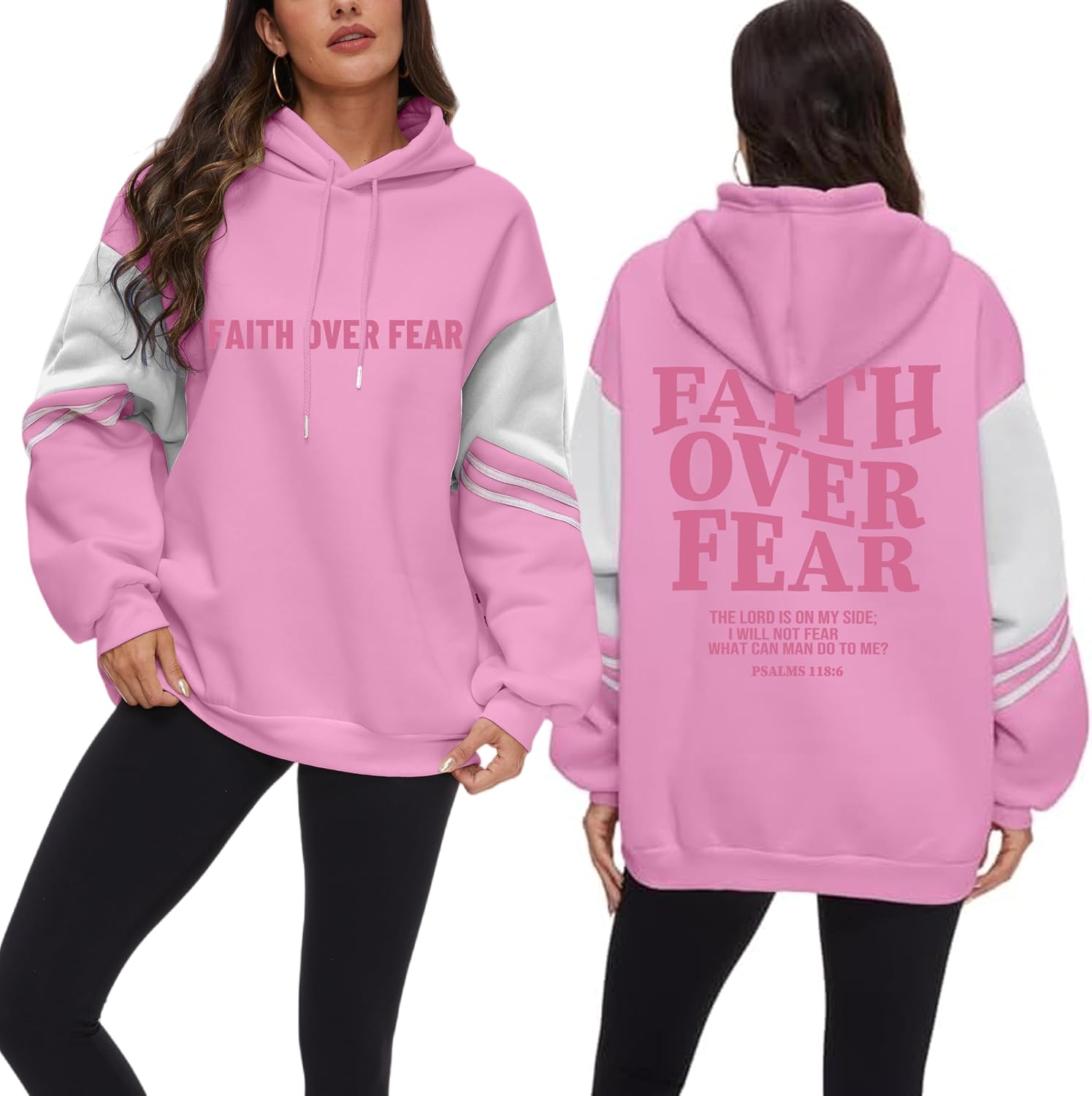 Women's Faith Over Fear Graphic Hoodie Christian Jesus Inspirational Sweatshirt Religious Sayings Pullover Tops