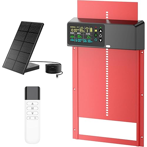 Chicken Coop Door Solar Powered with Programmable Remote Control, Automatic Aluminum Chicken Door 4 Modes with Color LCD Display
