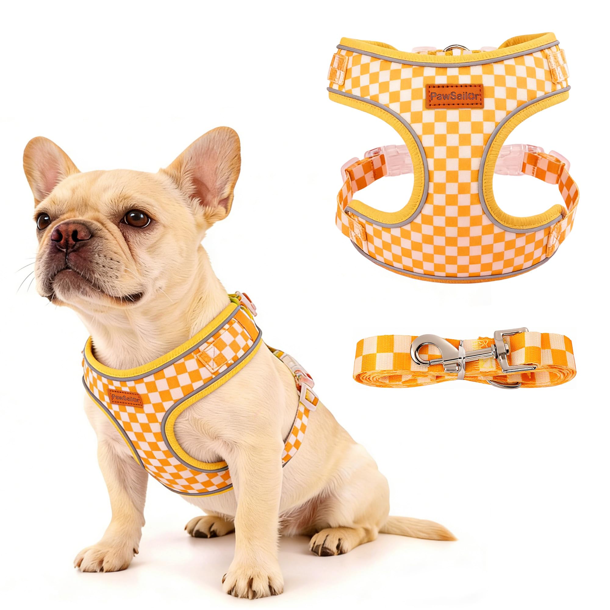 PawSailor No Pull Small Dog Harness Lead Set Breathable Mesh, Yellow M