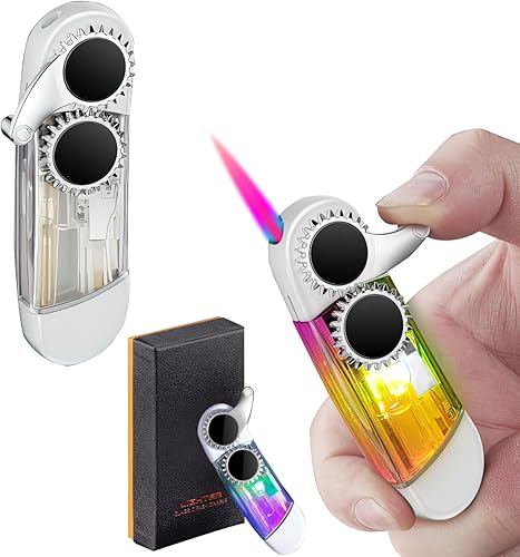 Encendedor de antorcha, encendedores de llama de chorro ajustables, encendedor recargable de butano, ventana visible de combustible, fuerte viento