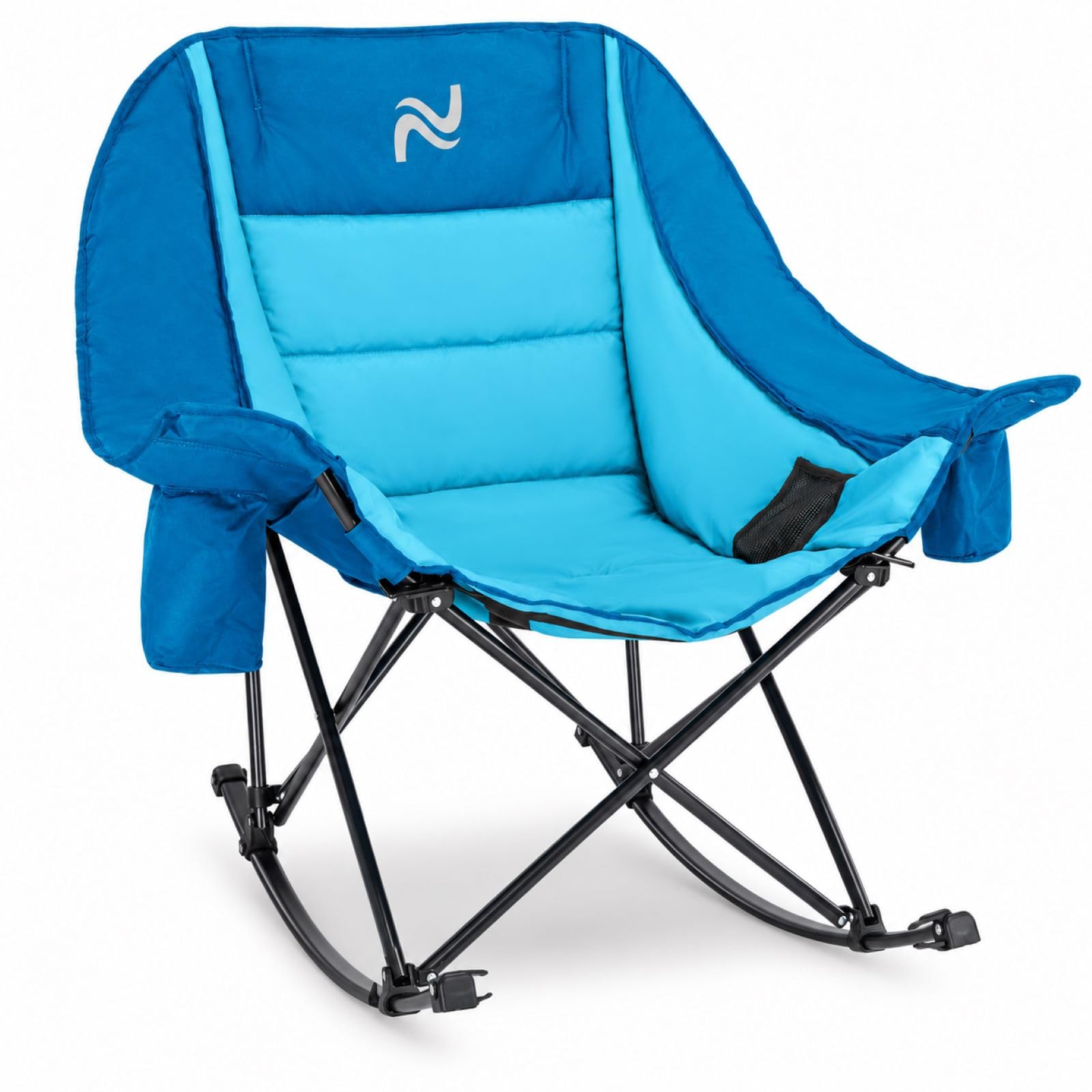 NAIZEA Folding Rocking Camping Chair, Portable Outdoor Rocker w/Cooler Bag