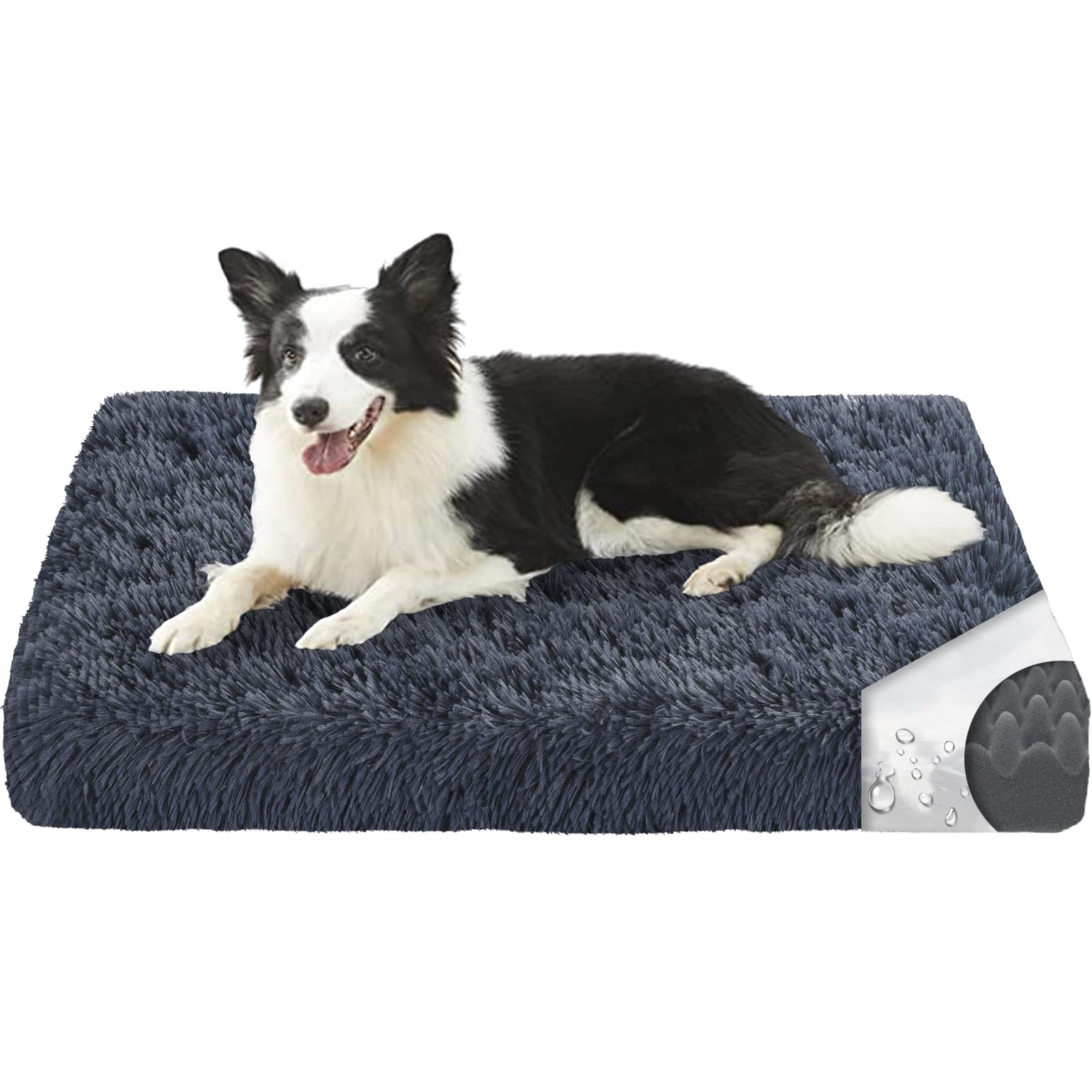 LUFEEMGA Colchón de felpa para perro, esponjoso, lavable, de felpa, calmante, impermeable, cama ortopédica para perros, de espuma viscoelástica con funda extraíble y parte inferior antideslizante