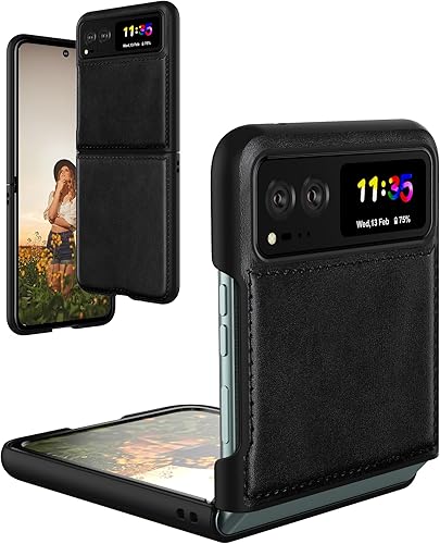 Foluu Funda para Motorola Razr 2023 no compatible con Razr Plus 2023, funda de cuero para Moto Razr 2023, piel sintética + carcasa rígida de