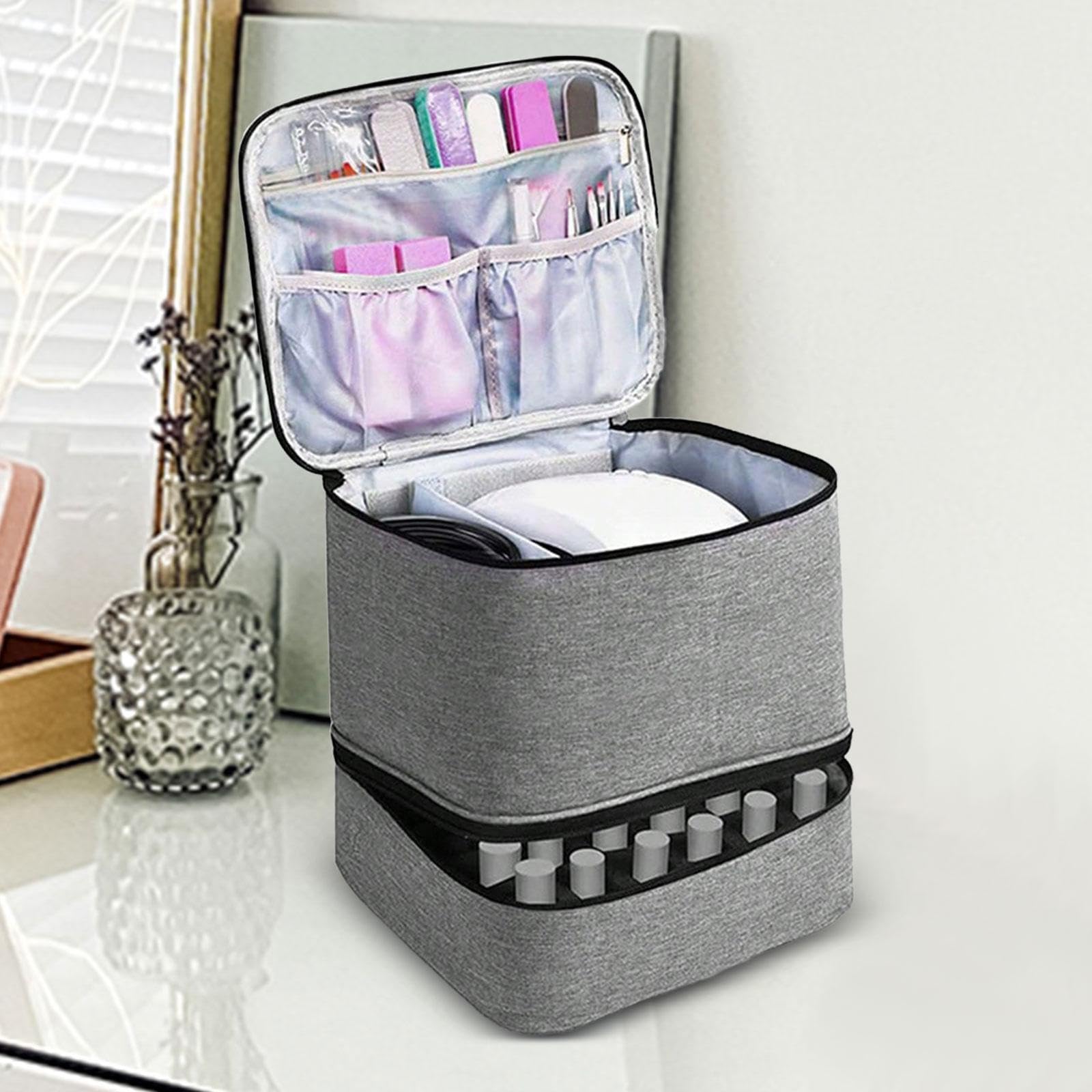 Nagellack Organizer Tragetasche für Komplettes Verstellbare Einteilung Handlicher Griff Platzsparendes Design für Reisende, grau