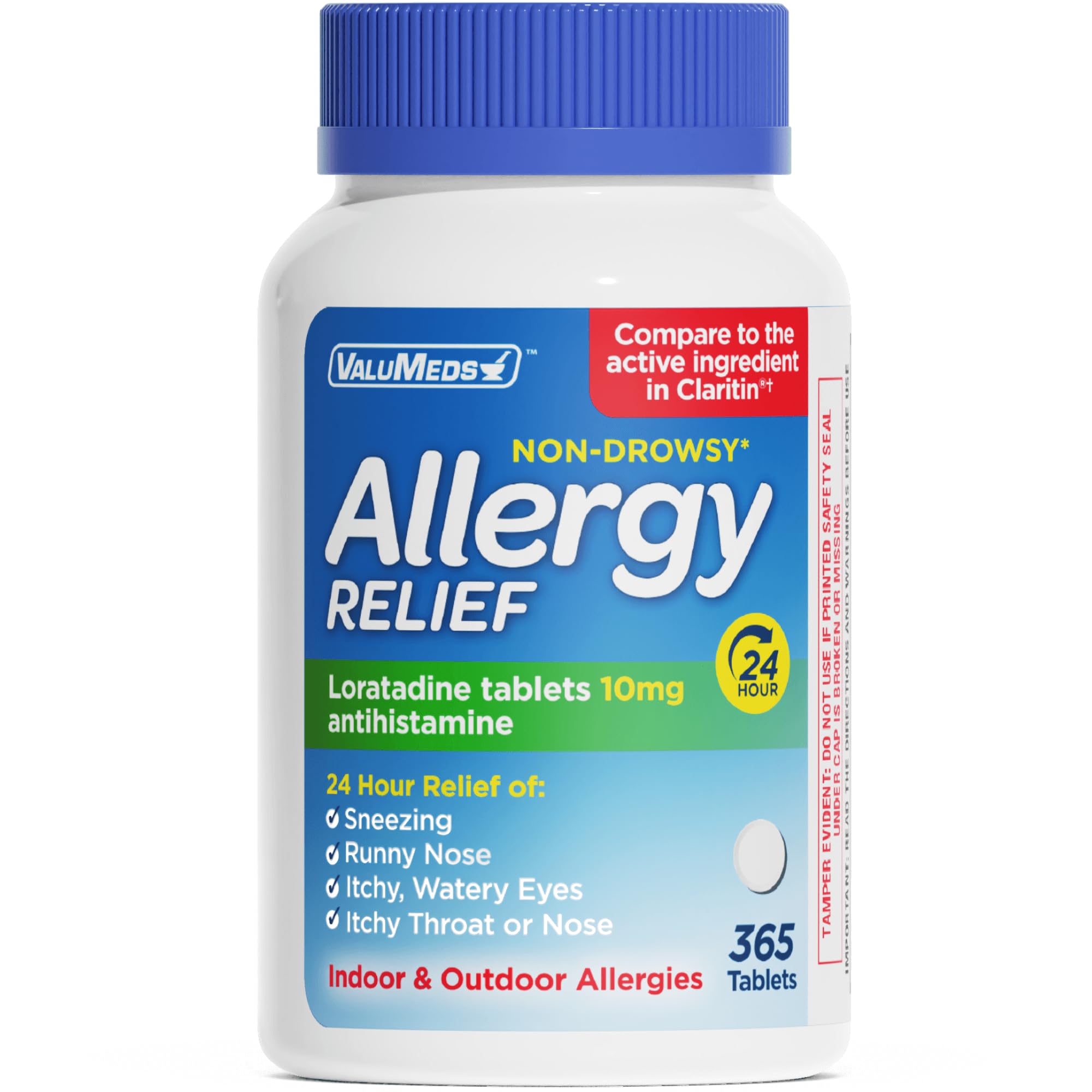 Loratadine 10mg Non-Drowsy 24-Hour Allergy Relief Indoor & Outdoor | All-Day Antihistamine Alergy/Sinus Pills for Runny Nose, Sneezing, Itchy, Watery Eyes | Compare to Claritin | 365 Tablets