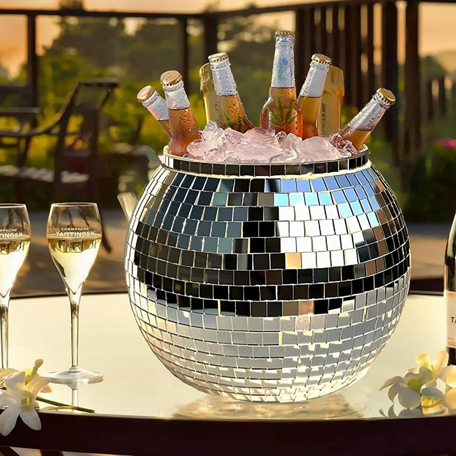 Cubitera Para Champán - Diseño De Bola De Discoteca, Enfriador Grande Para Cócteles Y Bebidas De 3 Litros | Accesorios De Bar Reflectantes Para Vino, Cerveza Y Champán, Vasos Elegantes Para Fiestas En
