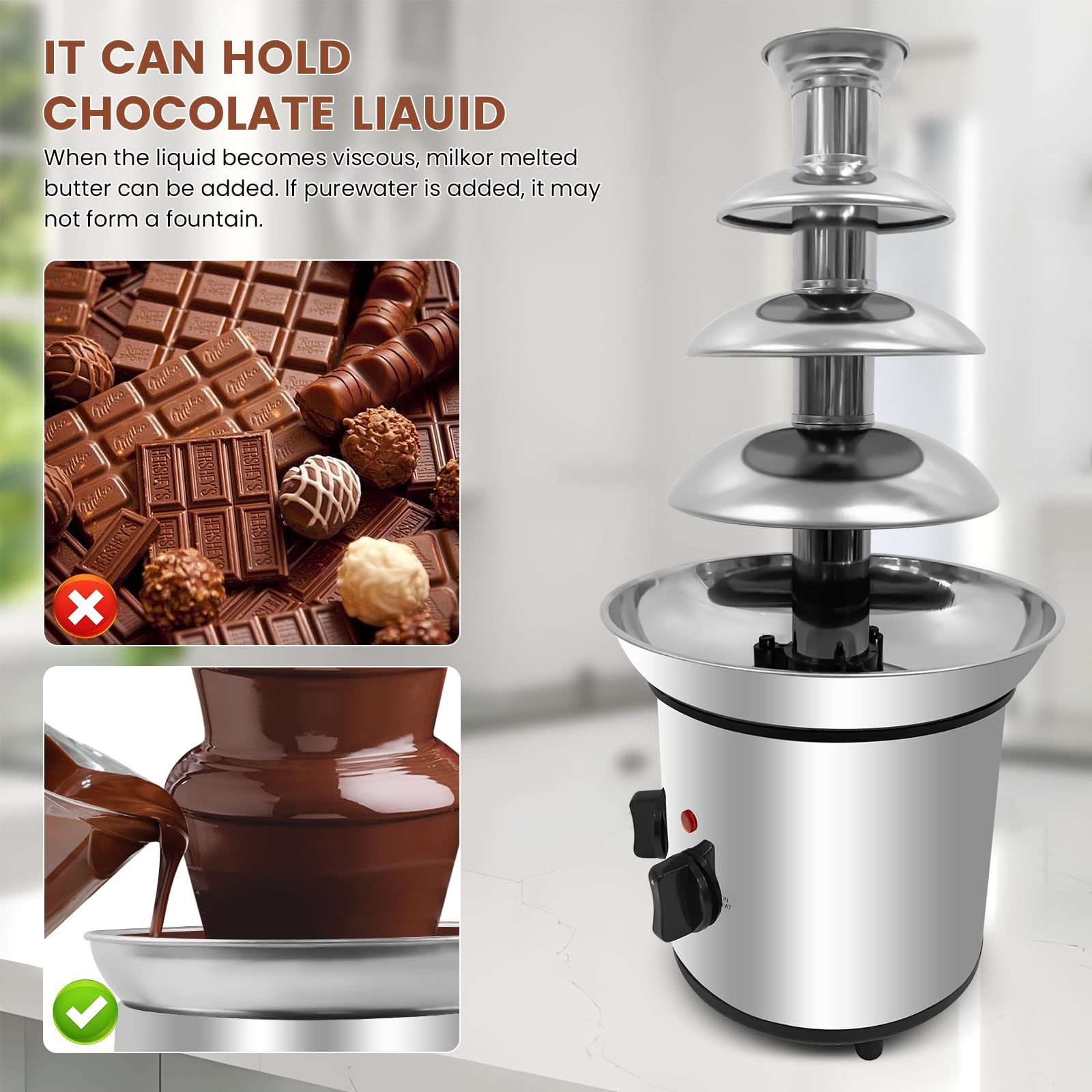 ZEVELOO Chocolate Fountain Machine 4 Tiers Electric Chocolate Fondue Fountain Machine Cheese Fountain Perfect for Nacho Cheese, Chocolate Sauce, Wedding, Party