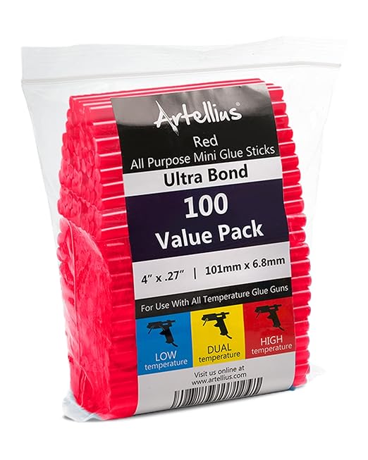 Artellius Red Hot Glue Sticks 4" x.27" (100 Bulk Pack