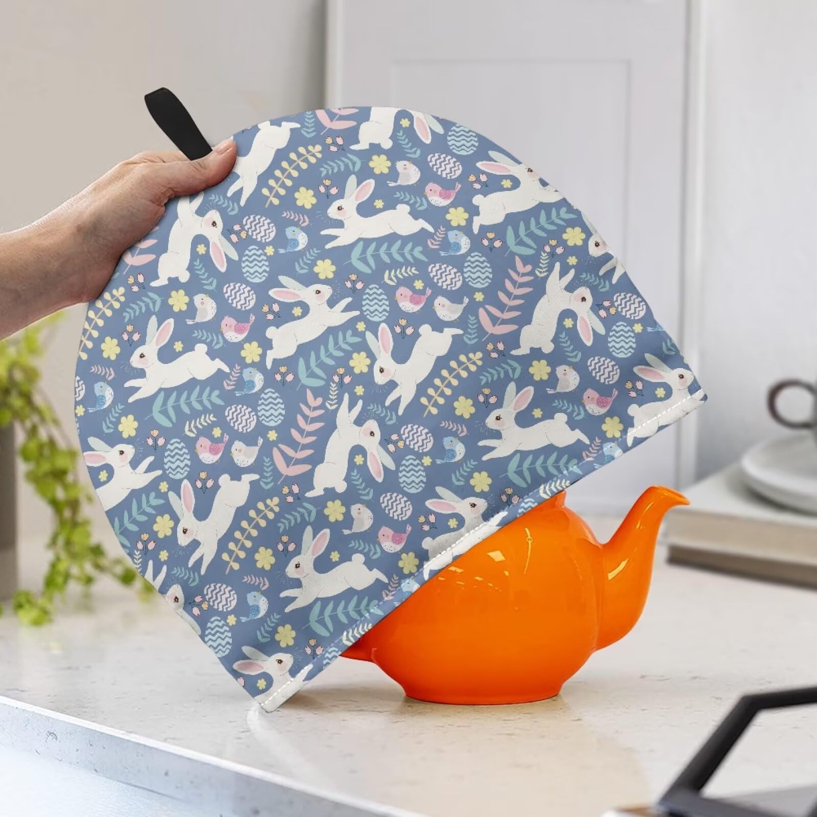 Nxidvxne Easter Day Tea Pot Cover Tea Cozy Insulated 3D Printed Cute Rabbit Pattern Portable Teapot Cover Ideal for Traveling, Use While Staying in a Hotel Blue