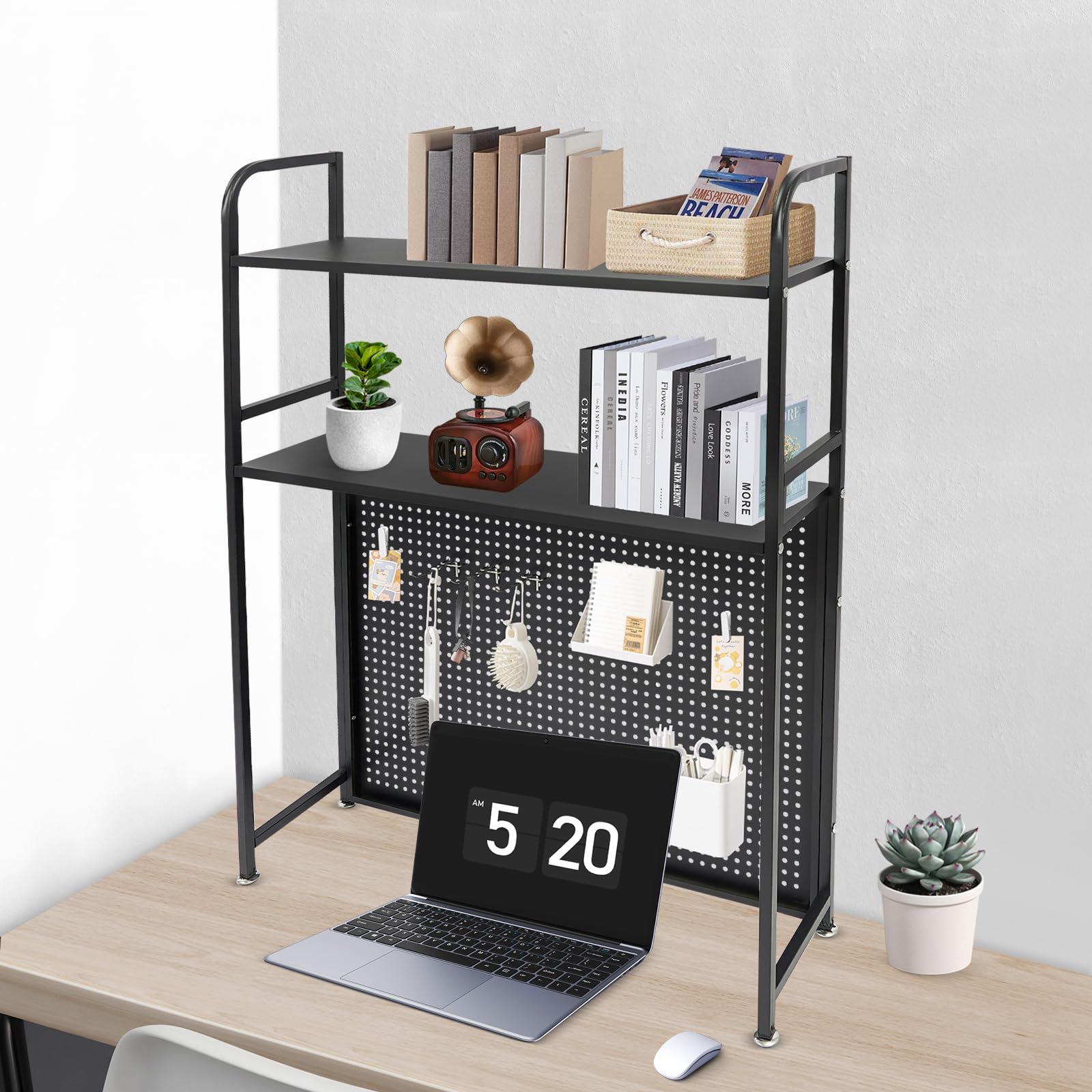 EZAYMSNY Schreibtisch Organizer Mit Pegboard - 2-Ebenen Aufbewahrungsregal Für Homeoffice