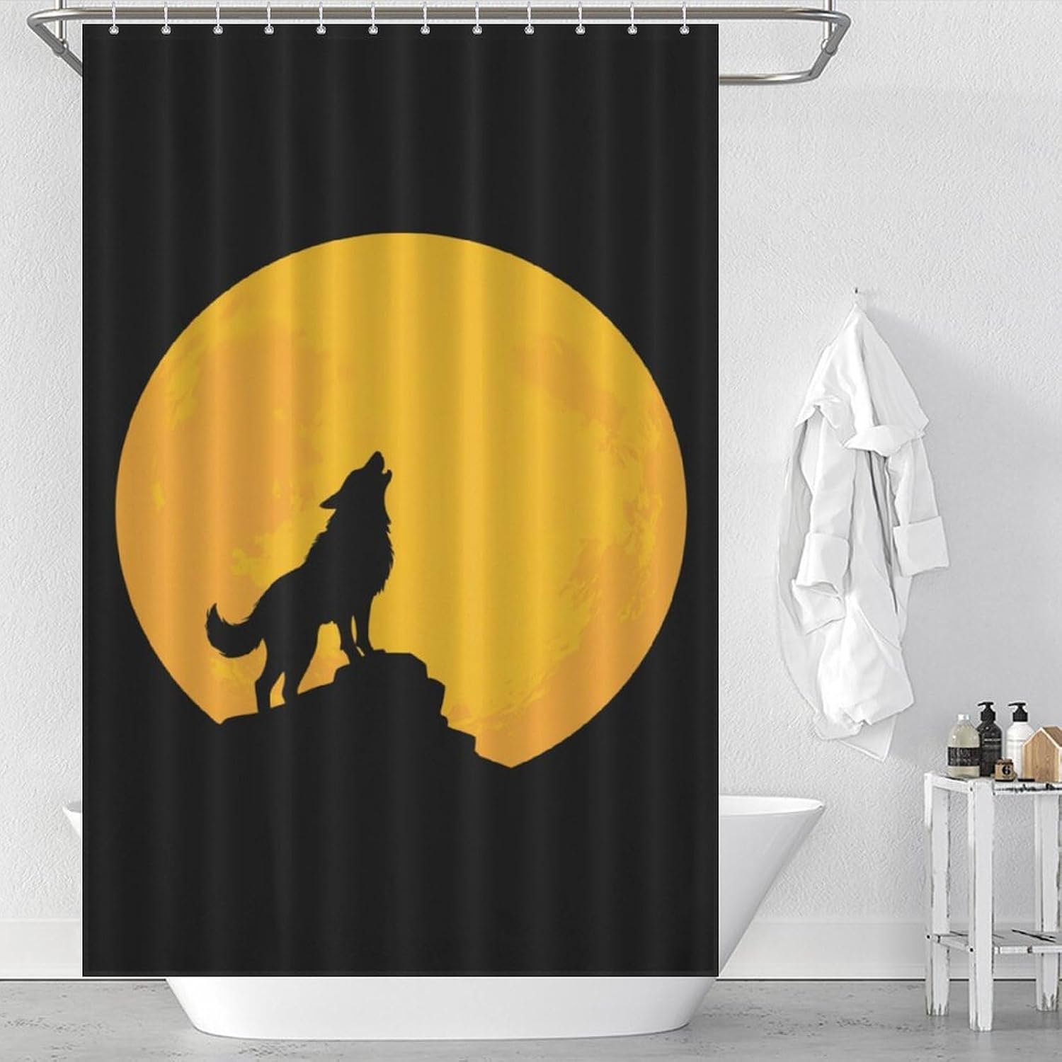 Howling Wolf Shower Curtain 46.85x70.87Inch（119x180cm） Polyester Bath Curtain Shower Curtains Printed Decorative